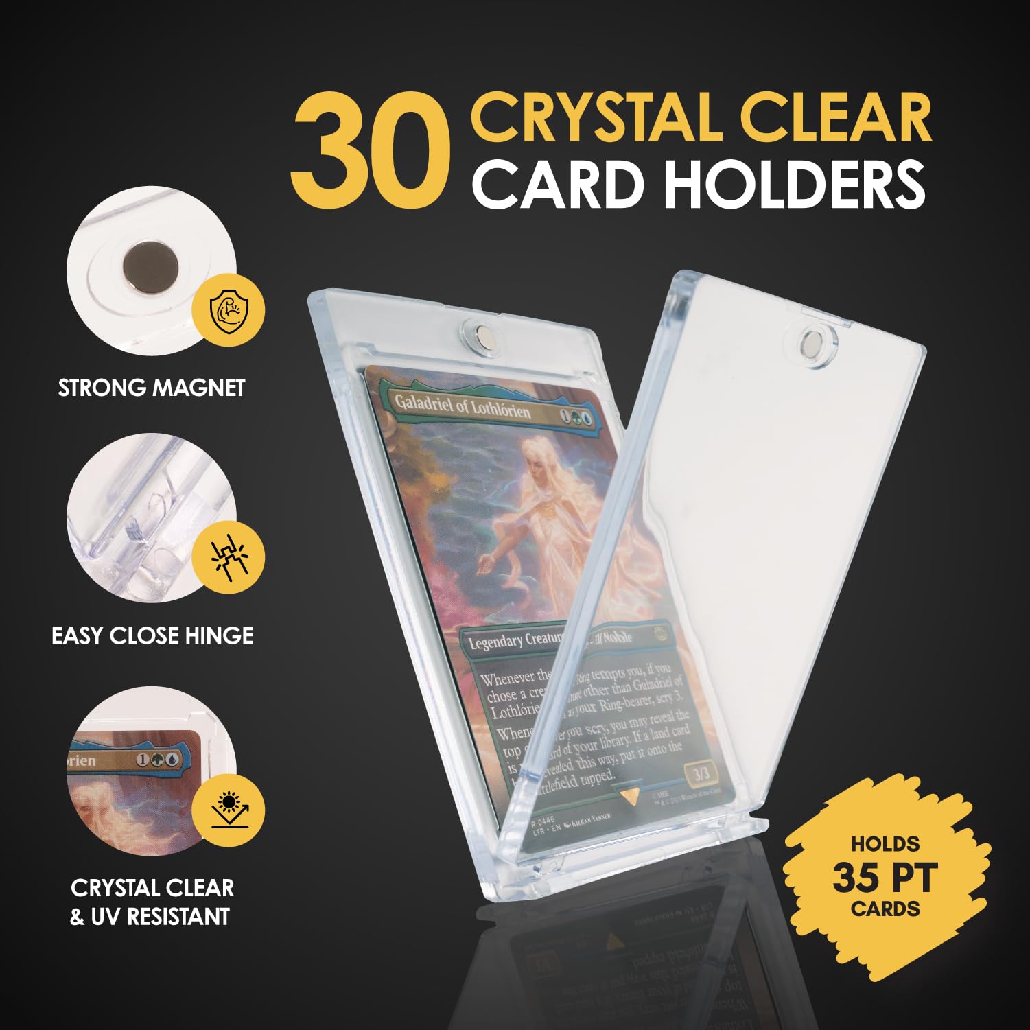 [30 Pack] 35pt Magnetic Baseball Card Protectors - Hard Plastic One Touch Card Holder for Pokemon, Sports & Trading Cards - Perfect for Collecting, Storing & Displaying Valuable Cards
