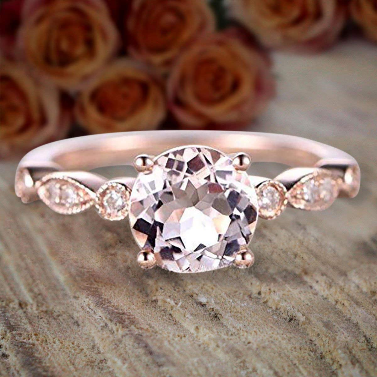 1.25 Carat Round Cut Morganite & Diamond Engagement Ring - Antique Design 18k Gold Plated - Perfect for Proposals, Weddings & Anniversary Gifts