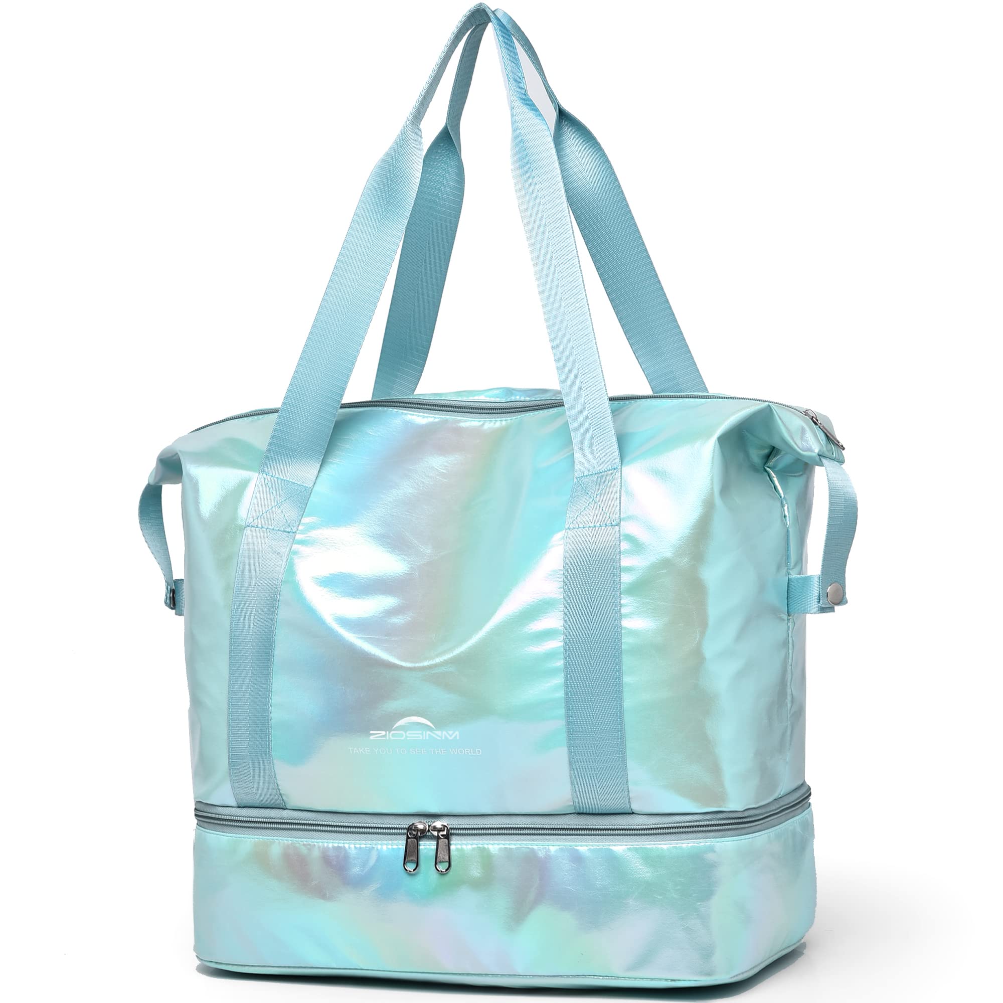 ZIOSINM Large Waterproof Gym Bag with Shoe Compartment & Wet Pocket - Duffle Travel Bag for Women, Sports, Workout, Yoga & Overnight Trips (Blue) - Perfect for Gym, Travel, Swimming & Sports Activities