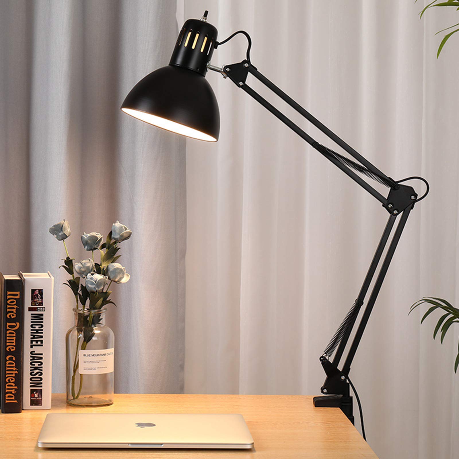 Adjustable LED Desk Lamp with Clamp - Metal Swing Arm Architect Task Light for Office, Studio & Home | Clip-On Bedside Reading Lamp | Dimmable Work Light for Studying, Drawing & Nightstand Use (Black)