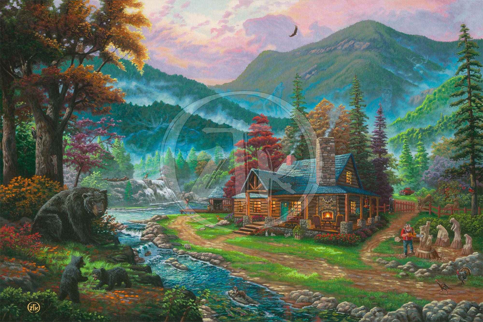 Black Bear Cabin Limited Edition Canvas Wall Art - Rustic Wilderness Decor for Living Room, Bedroom & Cabin - Perfect for Nature Lovers & Outdoor Enthusiasts