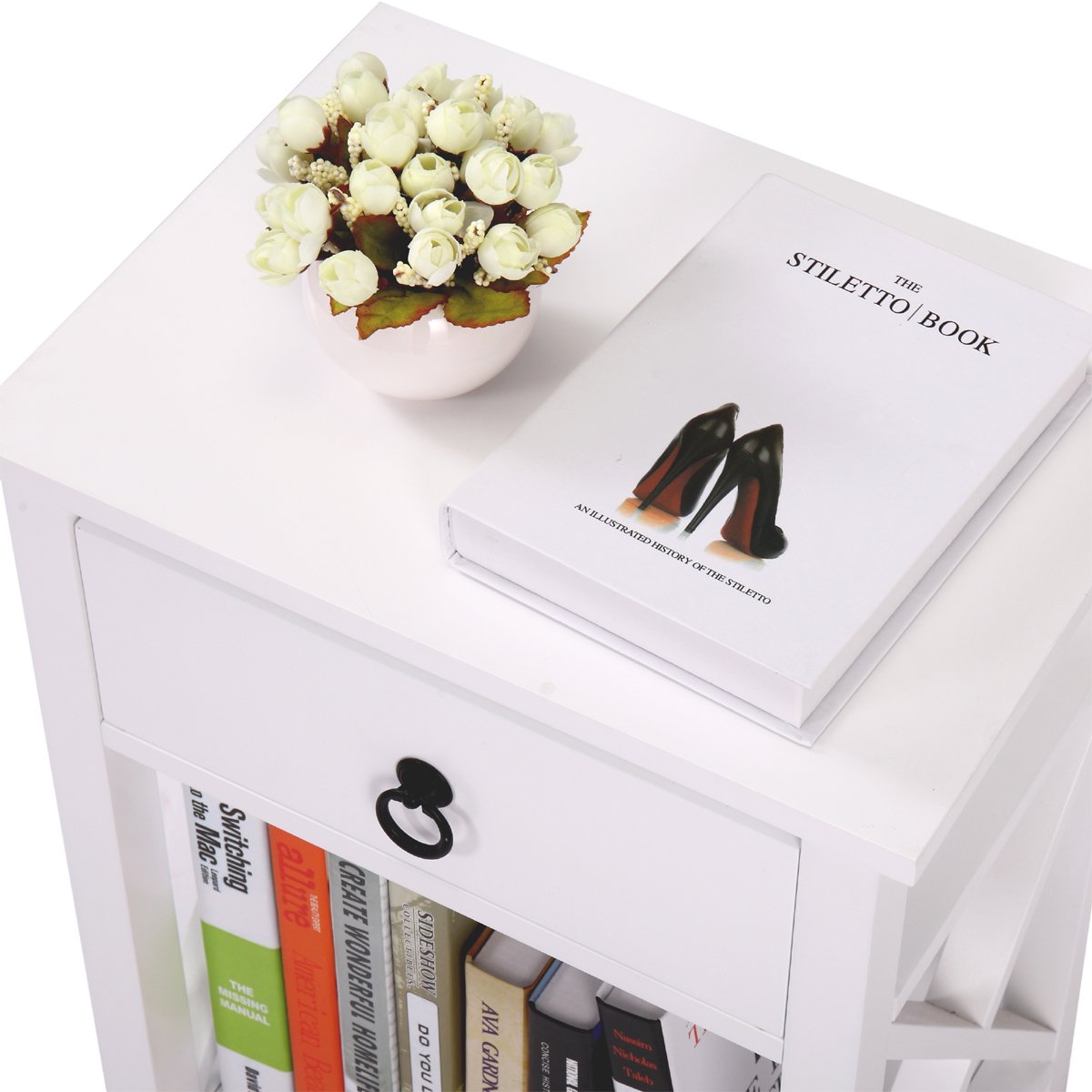 Modern White X-Design End Table Set of 2 - Wooden Nightstands with Storage Shelf & Drawer for Living Room, Bedroom, Office - Perfect for Small Spaces, Apartment Decor & Guest Room Furniture