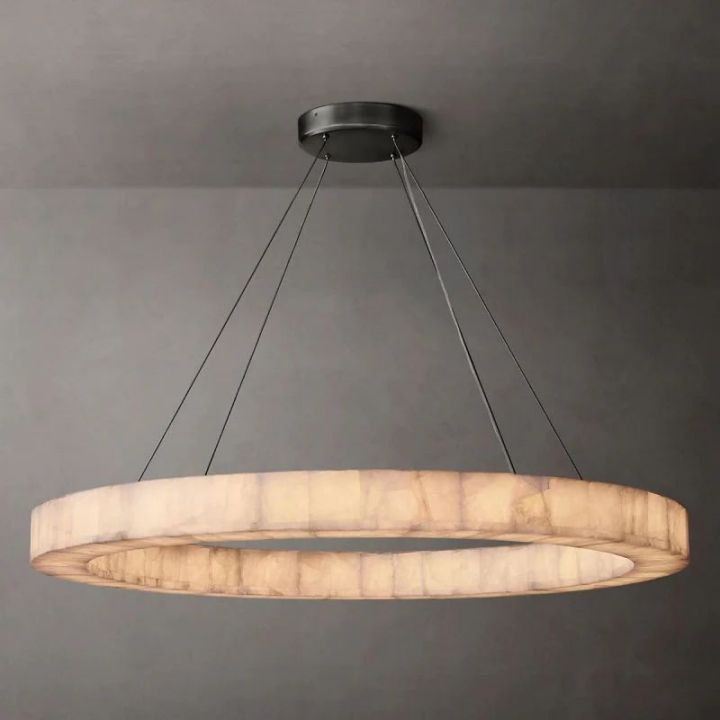 Derive Calcite Round Chandelier - Modern Crystal Ceiling Light Fixture for Dining Room, Living Room & Bedroom Decor