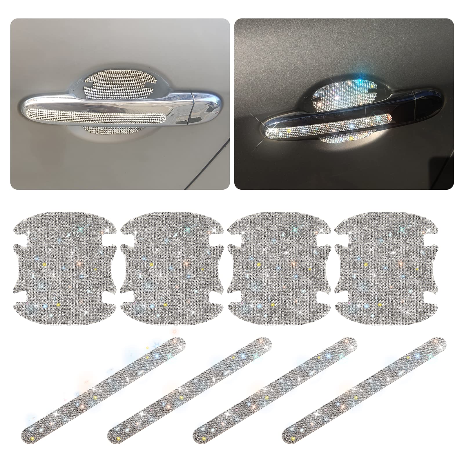 Bling Car Door Handle Protector Set - 10pcs Rhinestone Anti-Scratch Stickers for Car Protection Accessories | Luxury Car Decor