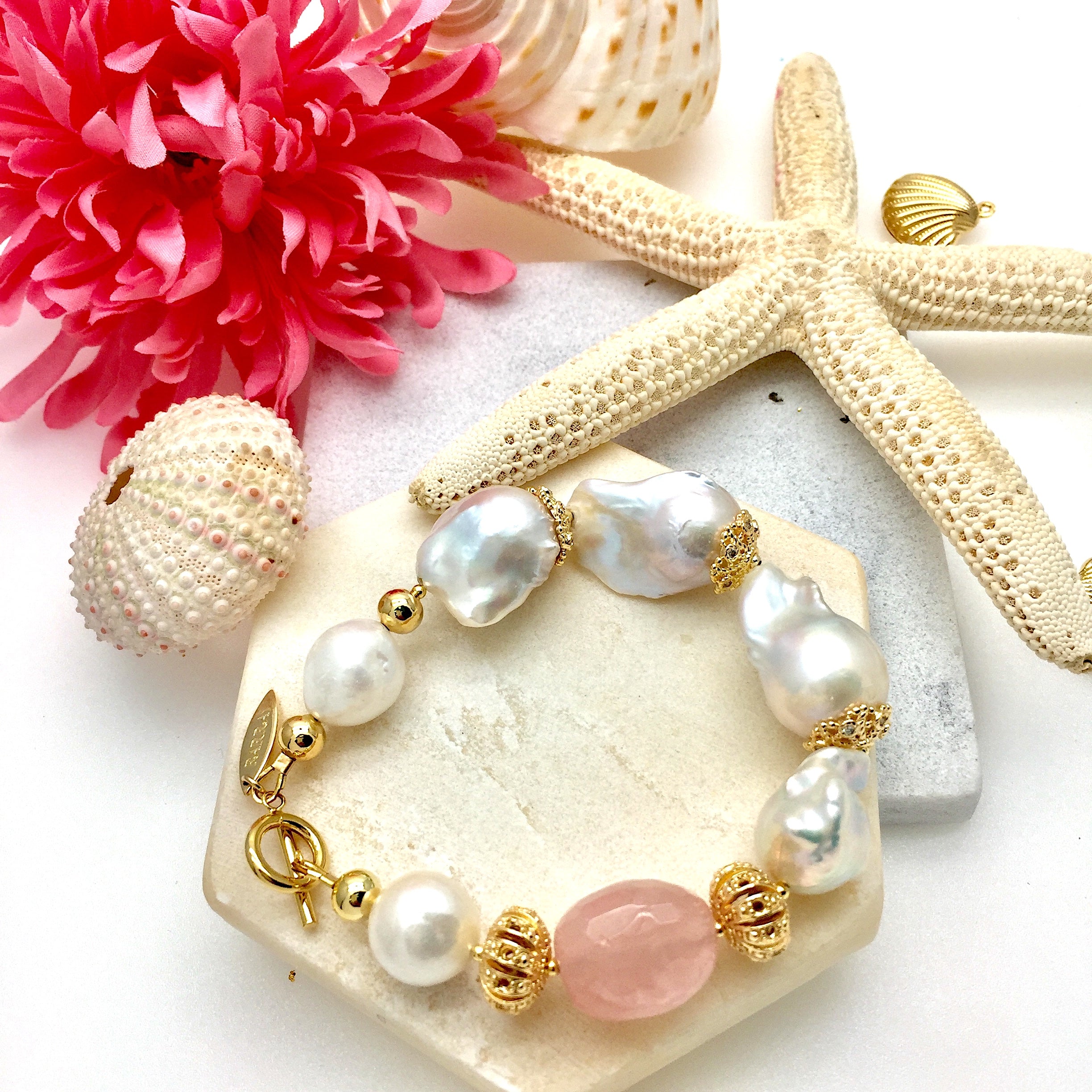 Natural Freshwater Pearls & Rose Quartz Beaded Bracelet for Women - Elegant Handmade Jewelry Gift for Birthday, Wedding & Everyday Wear