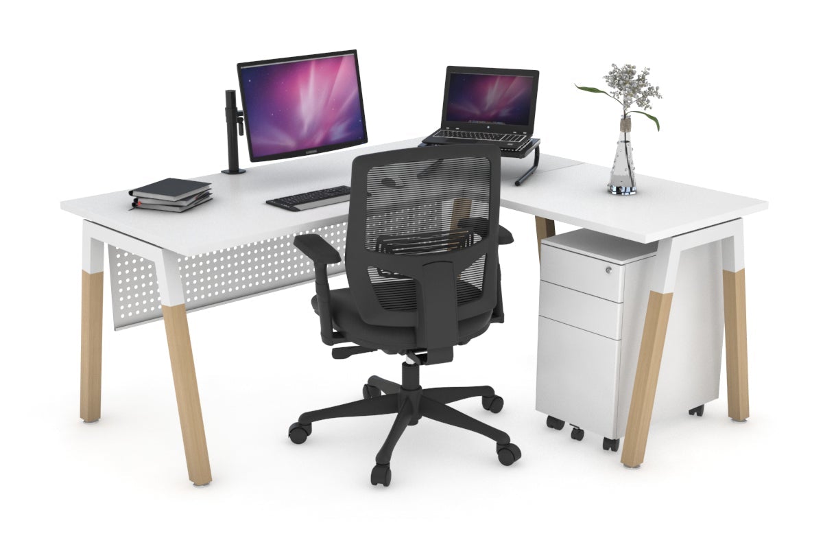 L-Shaped Corner Office Desk with Quadro A Legs & Wood Cross Beam - 1800L x 1450W - Perfect for Home Office, Gaming Setup & Workspace Organization