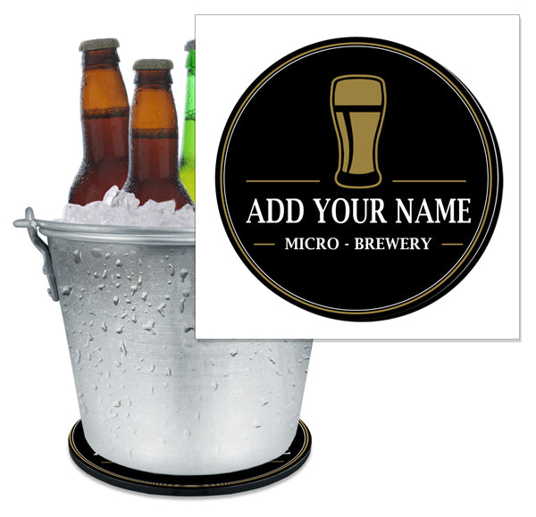 Personalized Beer Bucket Coaster - Custom Name Micro Brewery Bar Accessory for Home, Pub & Outdoor Parties