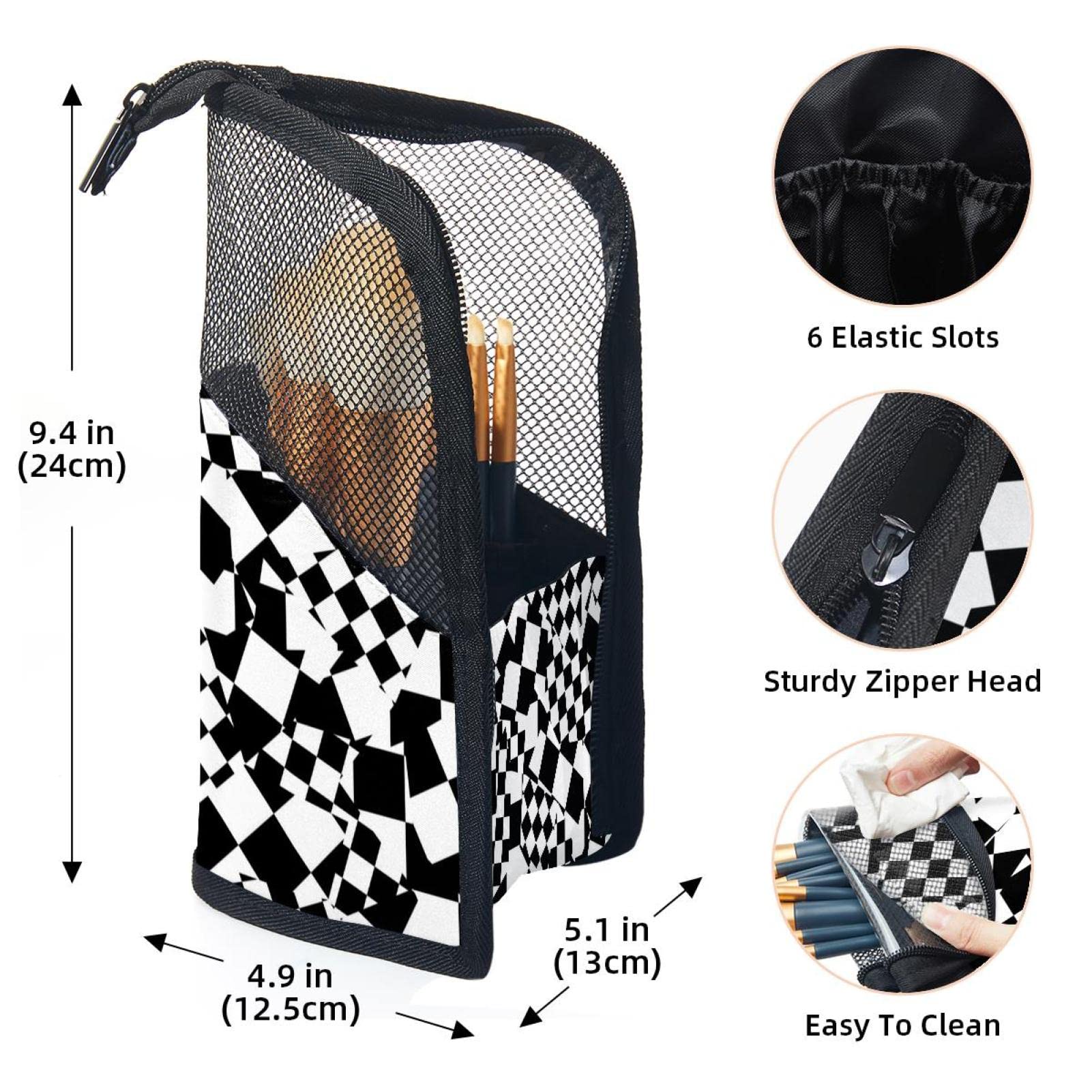 12-Piece Makeup Brush Organizer Bag with Geometry Abstract Lattice Pattern - Portable Cosmetic Brush Holder Case for Travel, Home & Professional Makeup Artists