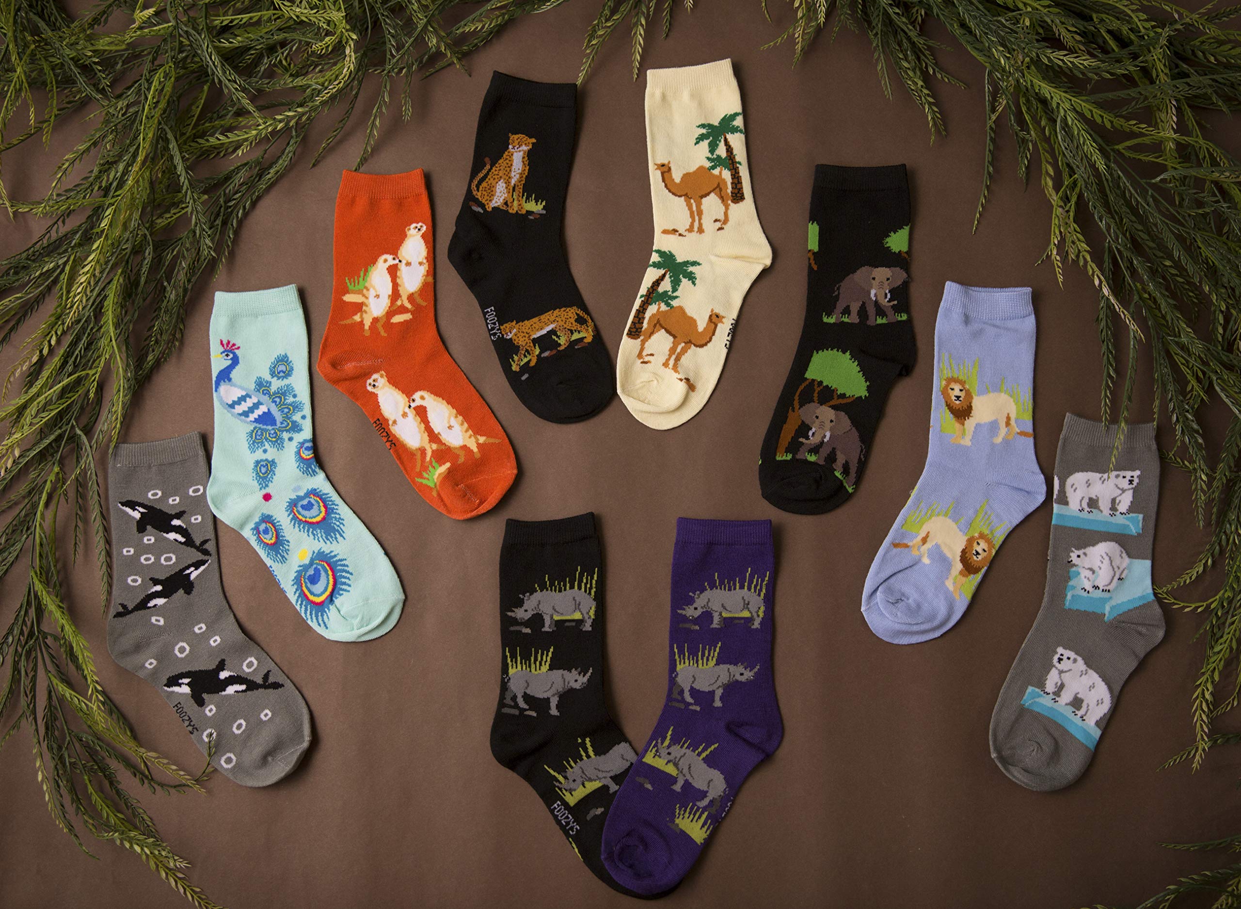 Foozys Women's Crew Socks - Cute Lion Zoo Animal Novelty Socks (2 Pairs) | Soft & Comfortable Cotton Socks for Casual Wear, Gifts & Zoo Lovers