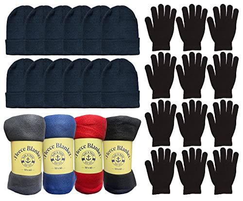 36 Pack Blankets + Black Gloves Hats