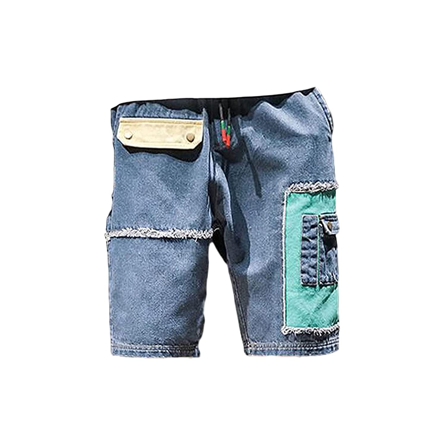 Men's Relaxed Fit Cargo Jean Shorts with Elastic Waist & Drawstring - Multi-Pocket Denim Shorts for Casual, Outdoor & Work Wear - Comfortable Loose Fit (Blue, Large) - Perfect for Summer, Hiking, Travel & Everyday Use