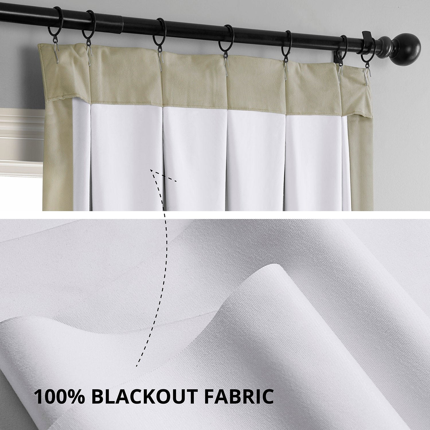 Luxury Beige French Pleat Blackout Curtains - Thermal Insulated Velvet Drapes for Bedroom & Living Room - Noise Reducing & Energy Saving Home Decor
