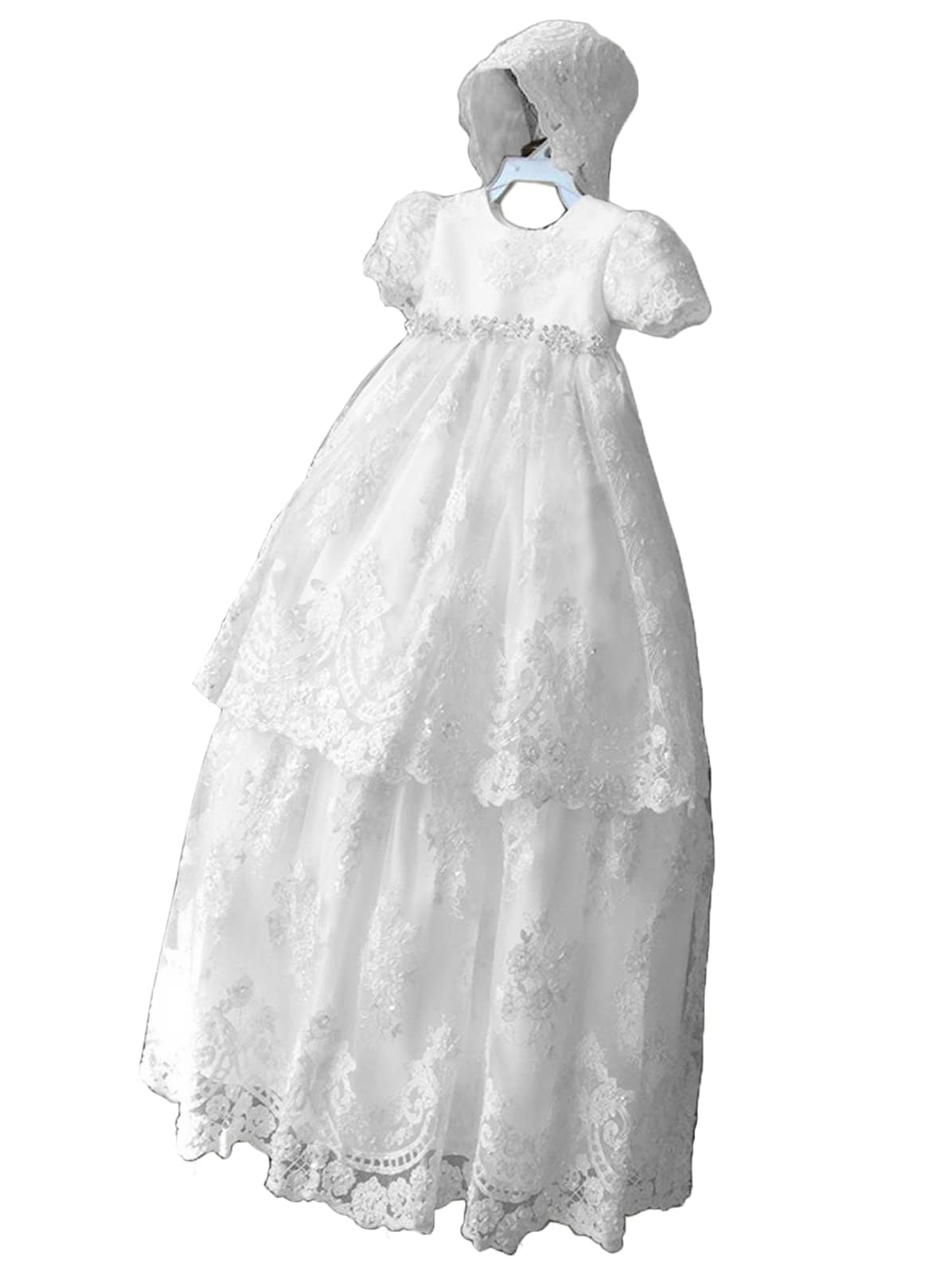 Newdeve Baby Girls Long Baptism Dresses - Elegant Christening Gowns with Bonnet for Toddlers | Perfect for Church Ceremonies, Christenings & Special Occasions