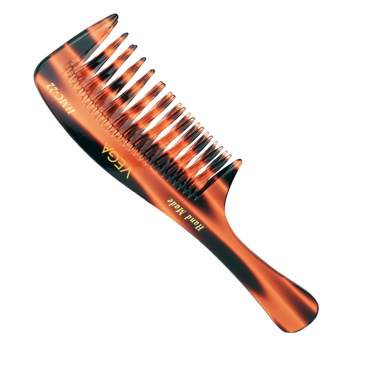 Vega Tortoise Shell Detangling Hair Comb for Men & Women – 2 Rows Anti-Static Wide Tooth Comb, Handmade in India (HMC-22) | Perfect for Wet Hair, Thick Hair & Curly Hair Care