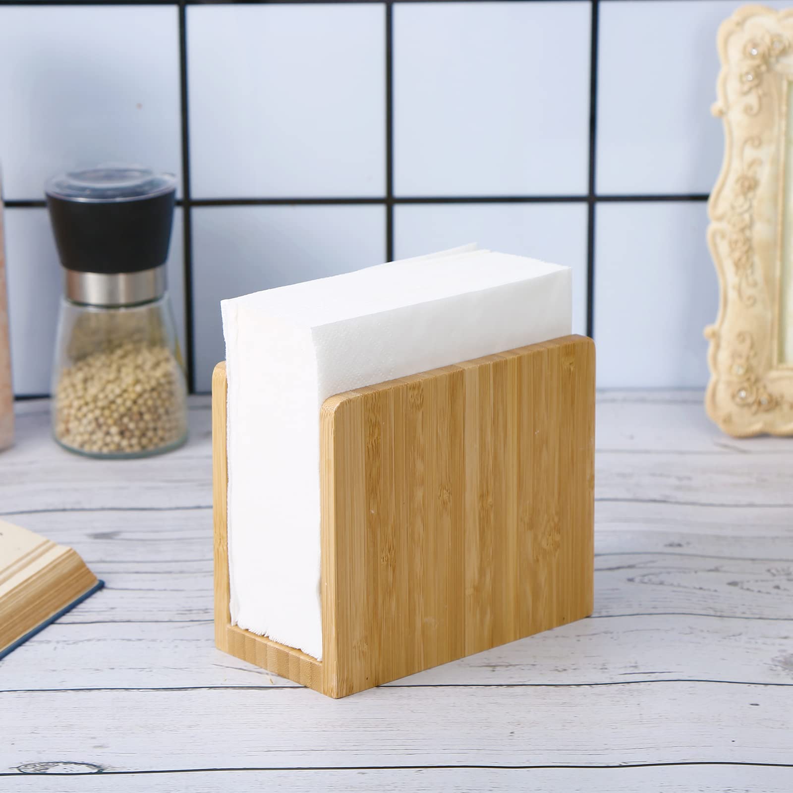 Bamboo Vertical Napkin Holder - Natural Wooden Napkin Stand for Table, Kitchen & Countertops - Strong & Waterproof - Perfect for Dining Room, Restaurant, and Home Decor