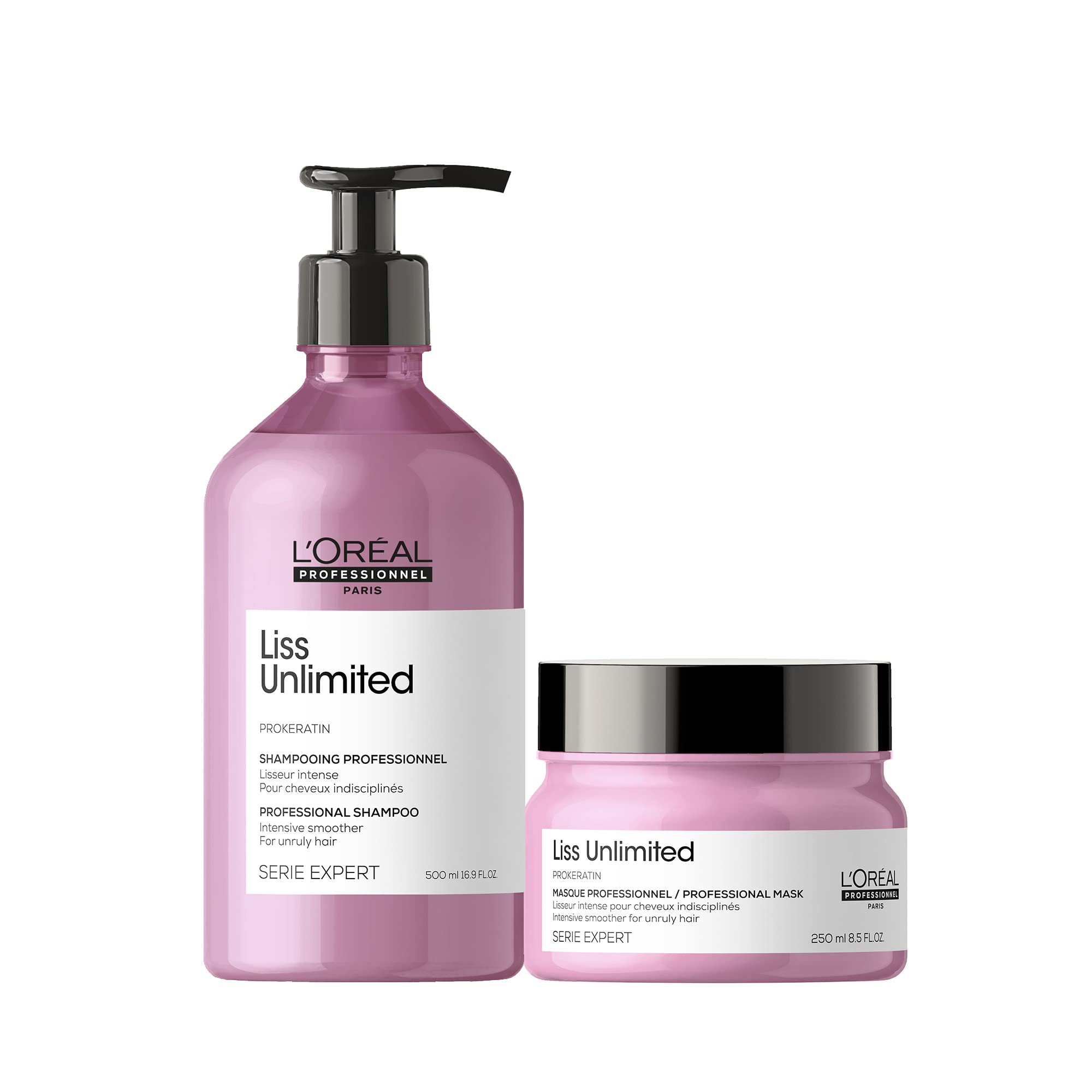 L'Oreal Professionnel Liss Unlimited Shampoo & Mask Set for Frizzy Hair - Long-Lasting Frizz Control & Humidity Protection, Moisturizing & Smoothing Treatment with Pro-Keratin - Perfect for Daily Hair Care & Styling at Home or Salon