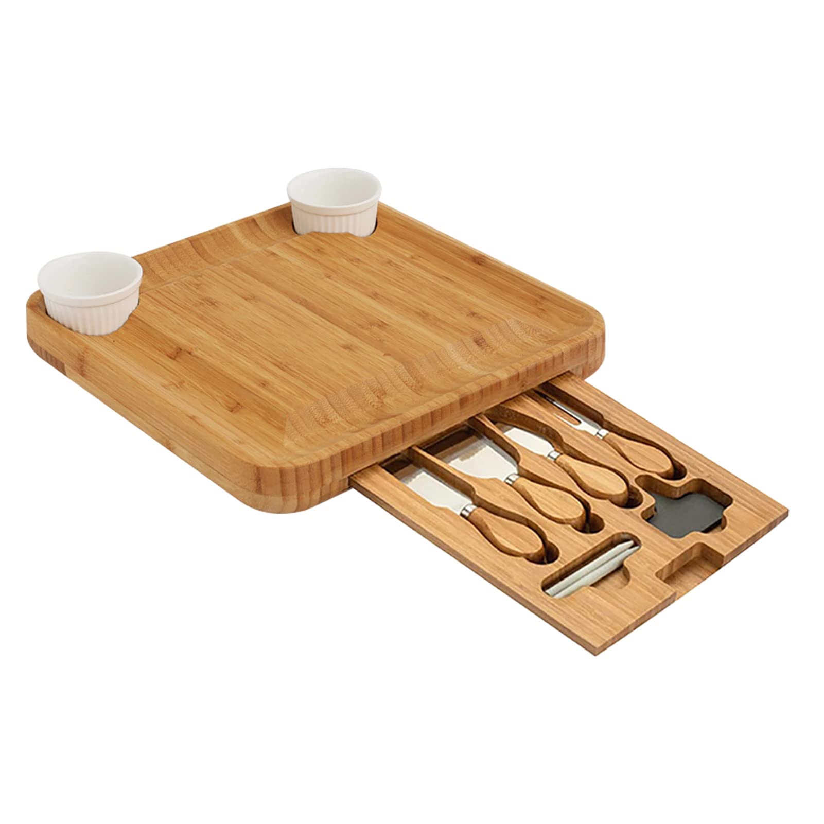 Premium Bamboo Cheese Board Set with Knives - Charcuterie Serving Tray, Wooden Cutting Board & Platter for Entertaining - Perfect for Wine Pairings, Charcuterie Nights & Dinner Parties