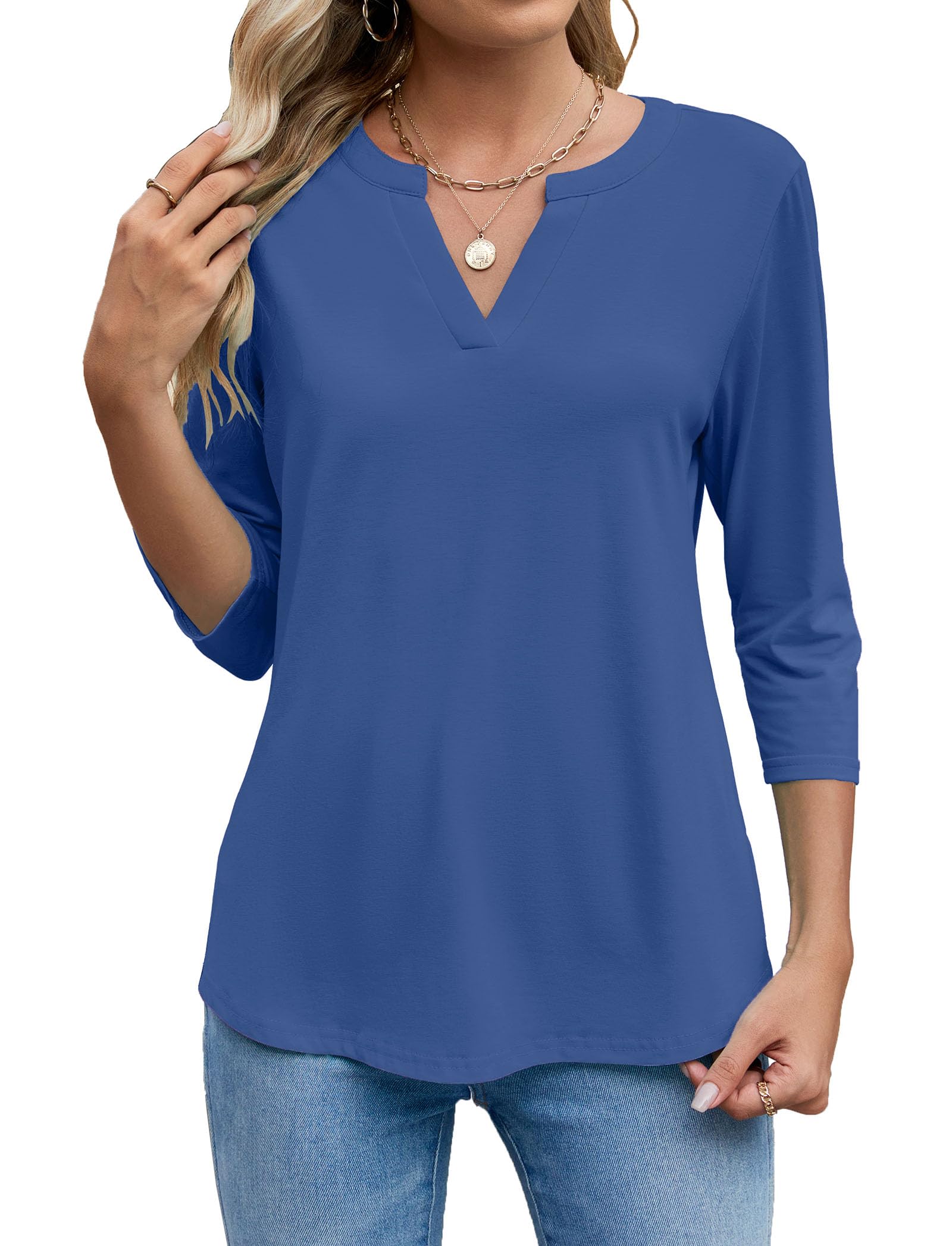 Sherosa Women's 3/4 Sleeve V-Neck Casual Henley Blouse Tops for Work & Everyday Wear | Comfortable Office & Weekend Outfit