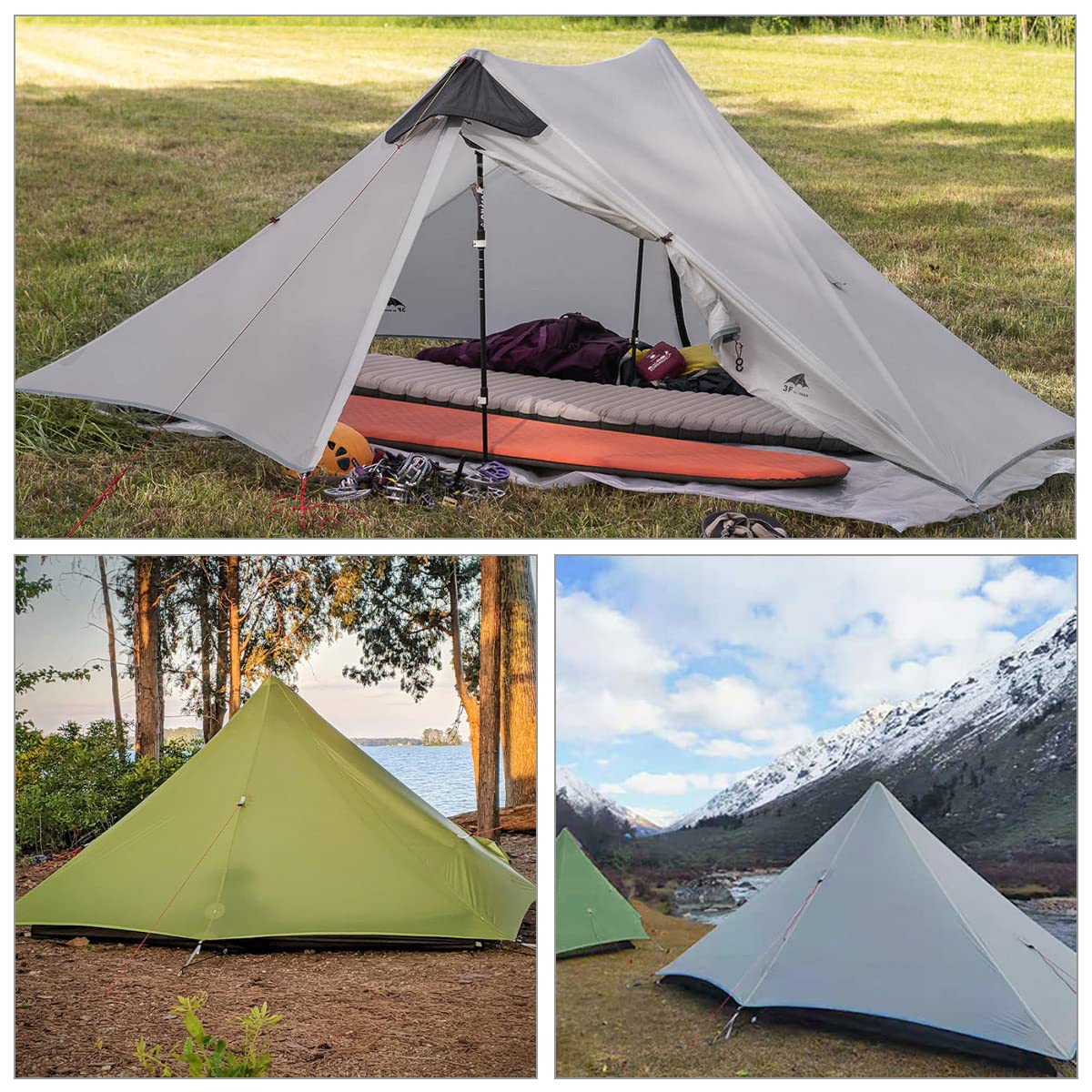 Ultralight 3-Season Backpacking Tent - 1/2 Person Lightweight Camping Tent for Outdoor Adventures | Waterproof & Portable LanShan Tent Shelter | Perfect for Camping, Hiking, Trekking & Mountaineering (2-Person, Gray-White) - Great for Backpacking Trips, Wilderness Exploration & Festival Camping