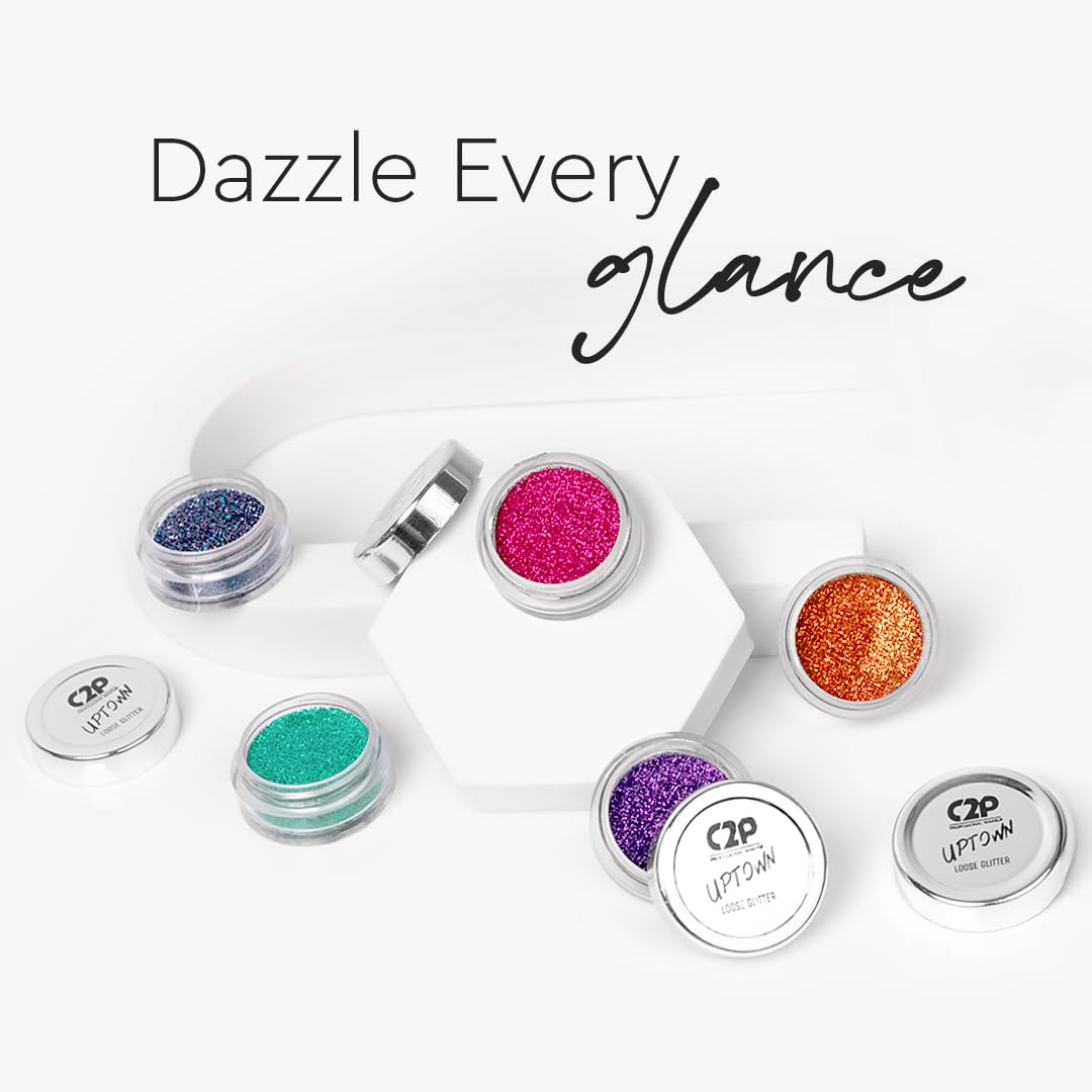 C2P Pro Uptown Glitter Eyeshadow for Face and Body | Loose Cosmetic Glitter for Eye Makeup, Face Art & Body Shimmer - Vegan, Cruelty-Free, 3g - Perfect for Festival, Party & Special Occasion Makeup Looks