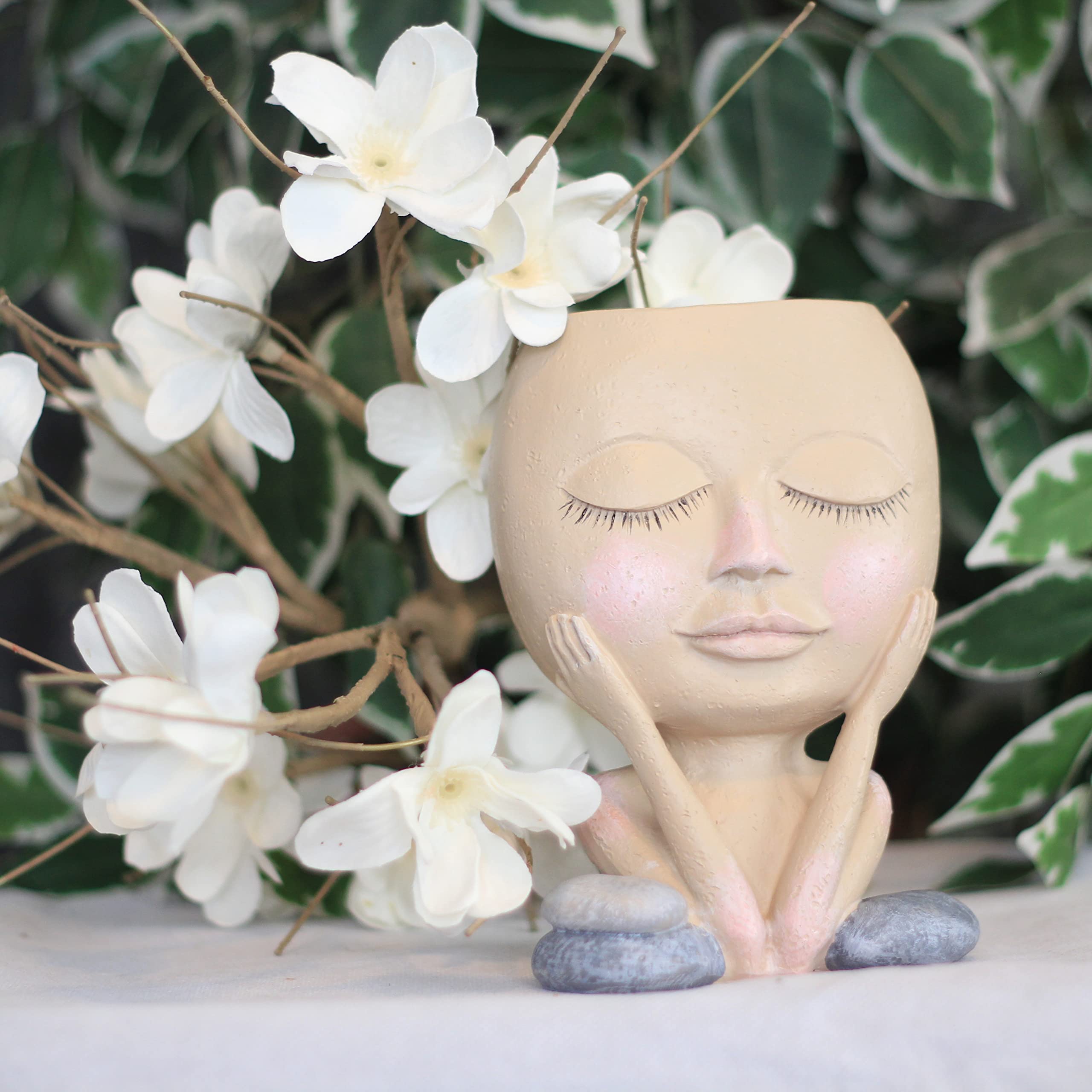Handmade Peach Face Planter with Drainage Hole - Durable Ceramic Flower Pot for Succulents, Herbs & Indoor Plants | Perfect for Home Decor, Office Desk & Gift Giving