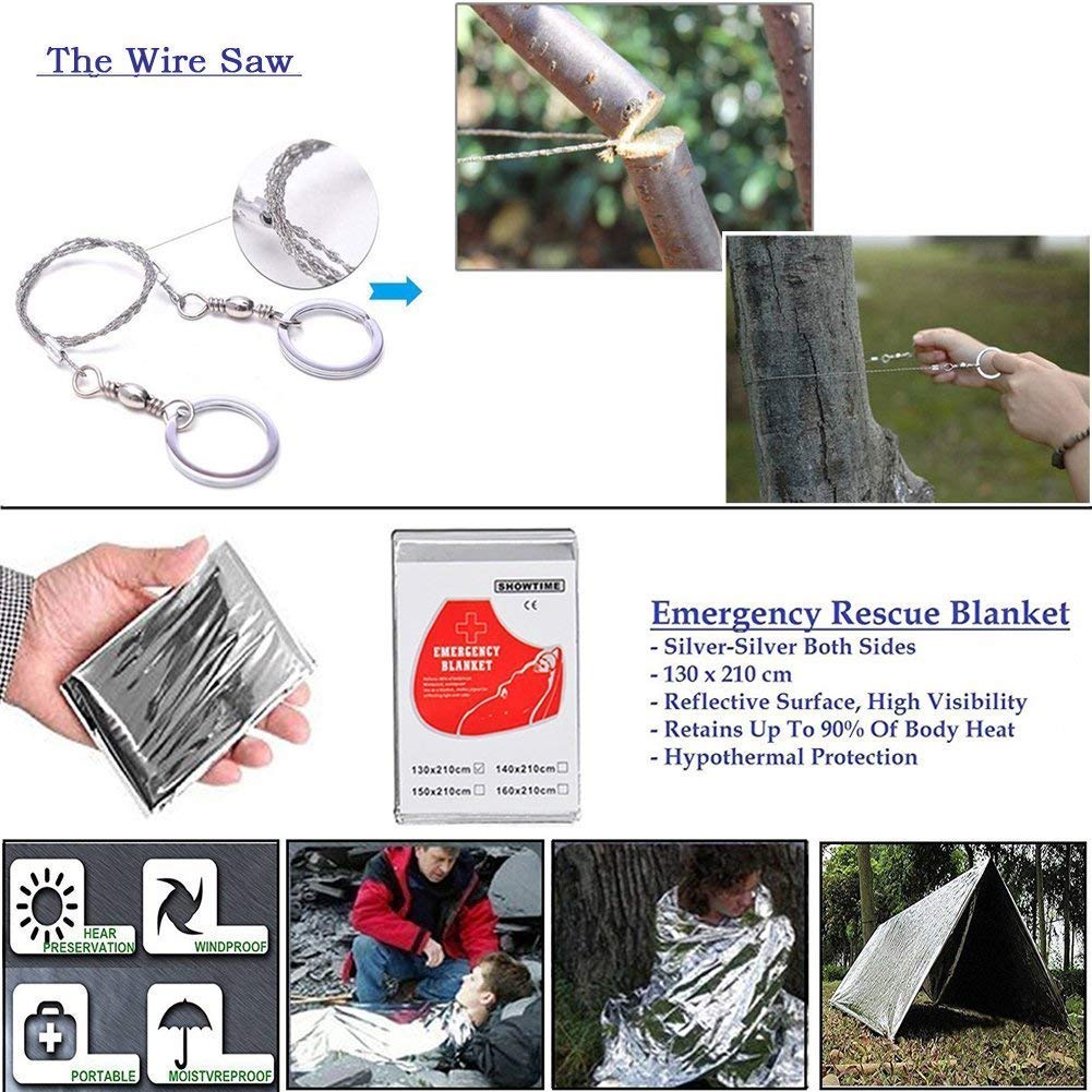 XUANLAN 13-in-1 Emergency Survival Kit - Outdoor Survival Gear with Fire Starter, Whistle, Wood Cutter, Water Bottle Clip & Pen - Perfect for Camping, Hiking, and Emergency Preparedness