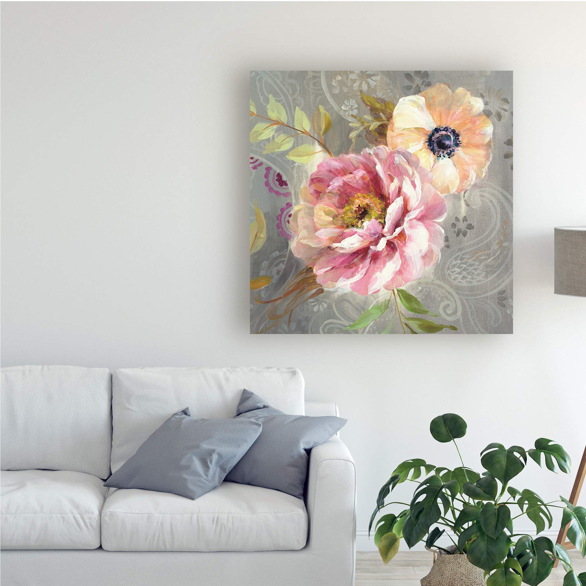 Danhui NAI Peonies and Paisley III Floral Art Print - 18x18 Inch Wall Decor for Living Room, Bedroom & Office - Trademark Fine Art Collection