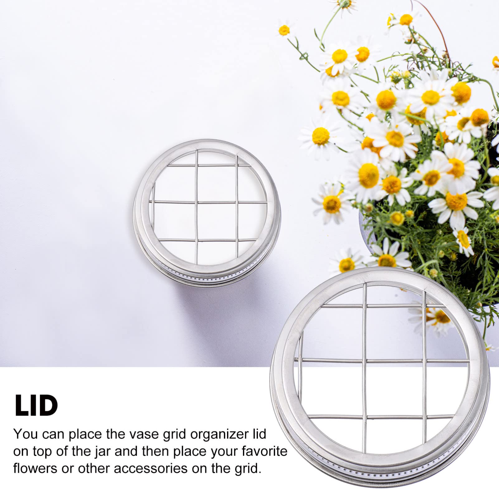 Stainless Steel Mason Jar Lid Insert - Metal Flower Frog Grid Organizer with 1 Cover & 10 Illustration Pieces - Perfect for Canning, Floral Arrangements & DIY Crafts - Cabilock Brand