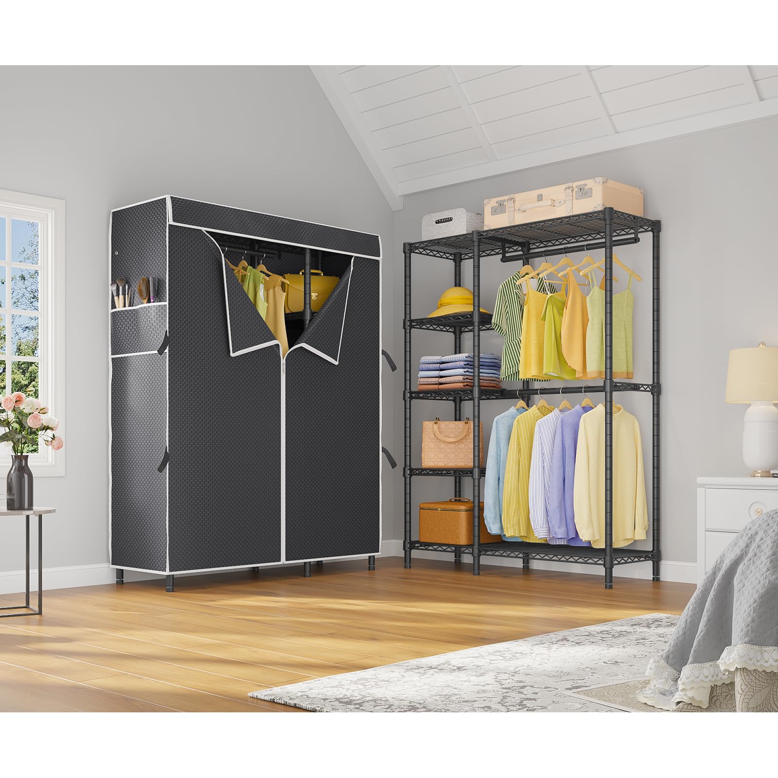 VIPEK V7C Heavy Duty Garment Rack with Shelves & Black Polyester Cover - Portable Closet for Hanging Clothes, 670lbs Capacity Metal Wardrobe - Perfect for Home Organization, Closet Replacement, and Temporary Storage Solutions