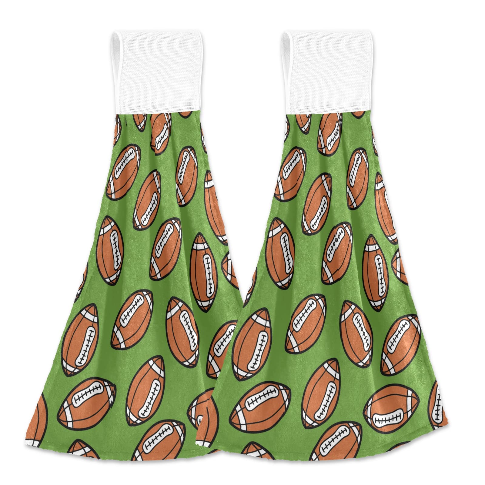 Exnundod 2-Pack Microfiber Football Rugby Kitchen Towels - Super Soft, Highly Absorbent Hand & Drying Towels with Hanging Loops for Bathroom, Laundry, Kitchen & Sports Gear Care - Perfect for Game Day, Home Decor & Quick Drying Needs