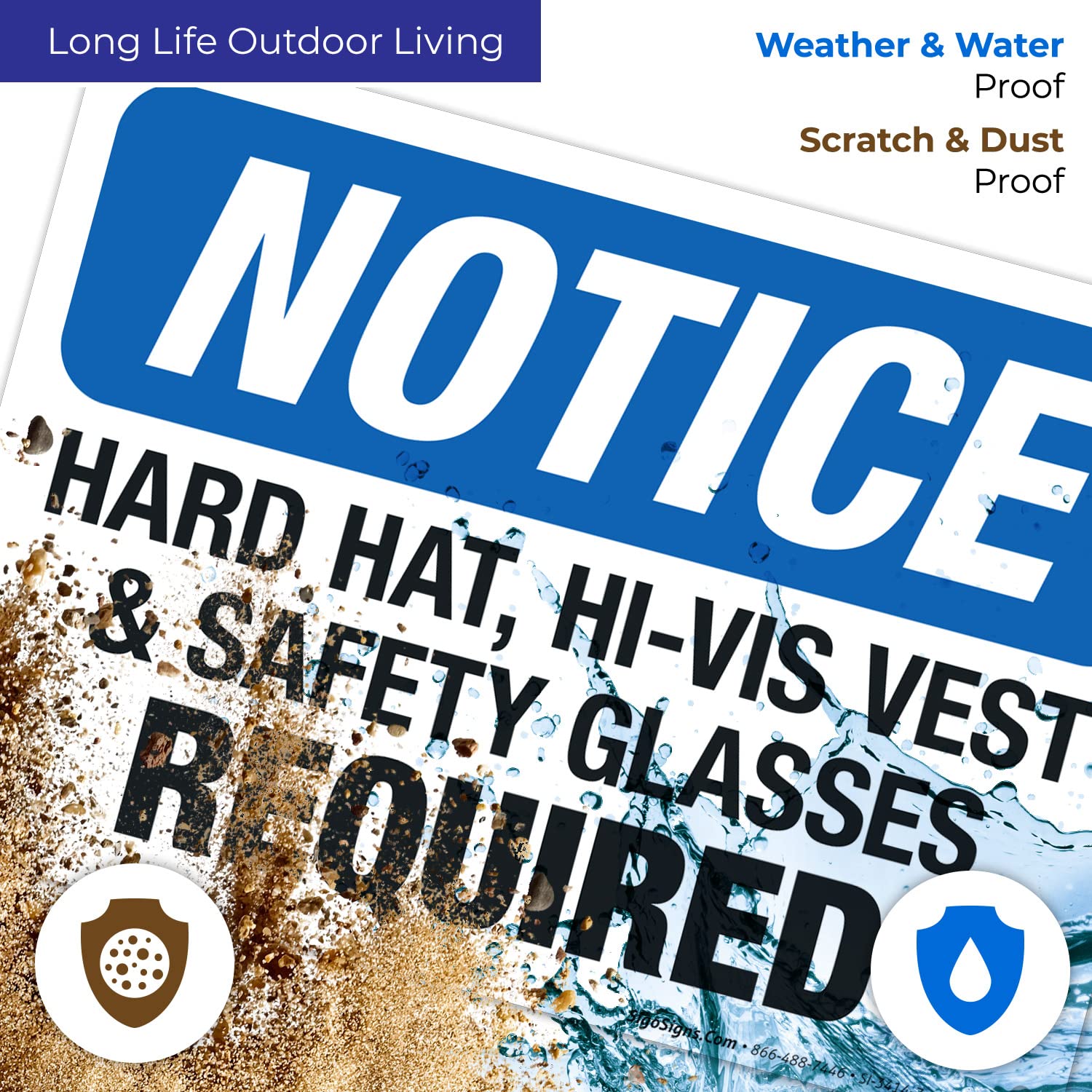 OSHA Compliant Hard Hat Hi-Vis Vest & Safety Glasses Required Sign - 10x7 Inches Rust-Free .040 Aluminum - Fade Resistant for Indoor/Outdoor Use - Made in USA - Perfect for Construction Sites, Warehouses & Industrial Safety Areas
