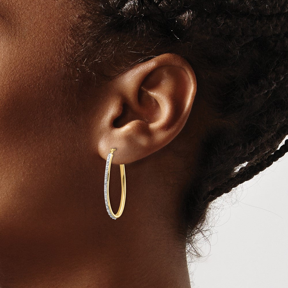 Gold Diamond Oval Twist Hoop Earrings DF111 - Elegant Dangle Earrings for Women, Perfect for Parties, Weddings & Special Occasions