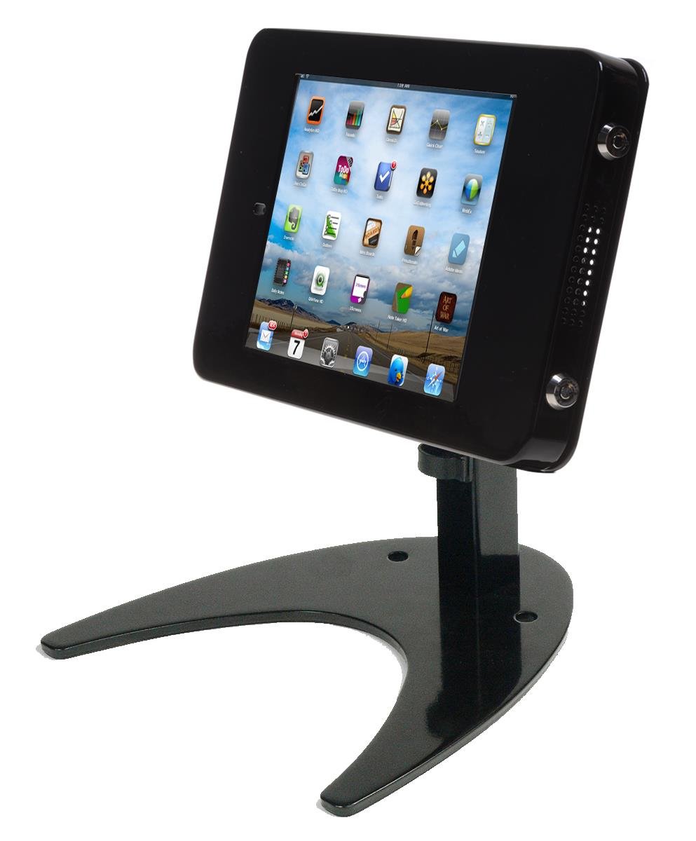 Displays2go Adjustable Rotating & Tilting iPad Mini Stand for Desktop - Steel Black with Covered Home Button | Perfect for Office, Home, and Retail Display Use