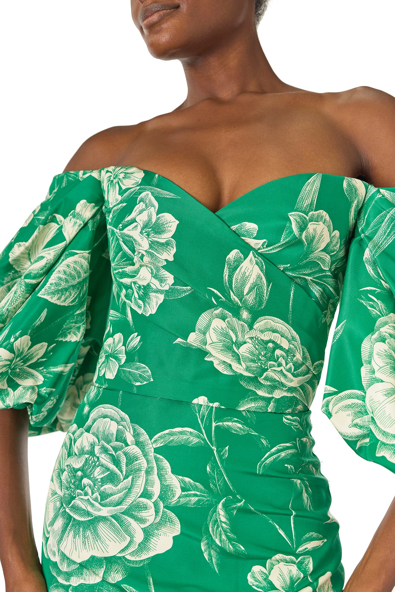 Elegant Off-the-Shoulder Blouson Sleeve Evening Gown - Perfect for Prom, Wedding & Formal Events