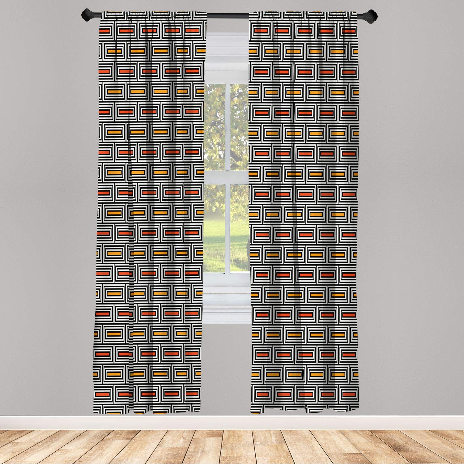 Ambesonne Geometric Window Curtains - Abstract Rectangular Blocks & Bricks Design, Lightweight 2-Panel Set with Rod Pocket, 28