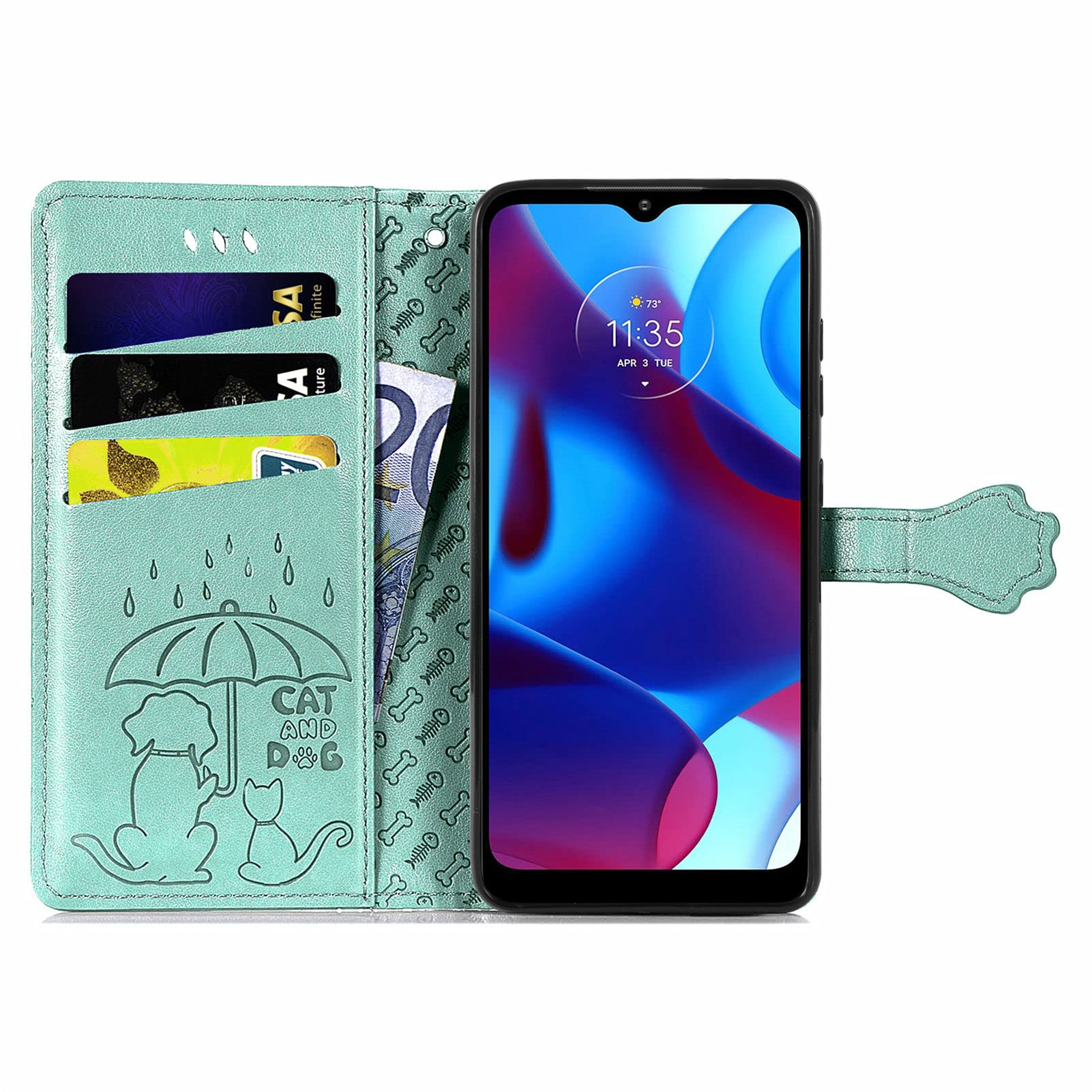 Cute Cartoon Wallet Case for Motorola Moto G Power 2022 (MG Green) - PU Leather Flip Cover with ID Card Holder, Cat & Dog Design | Perfect for Daily Use, Travel, and Work