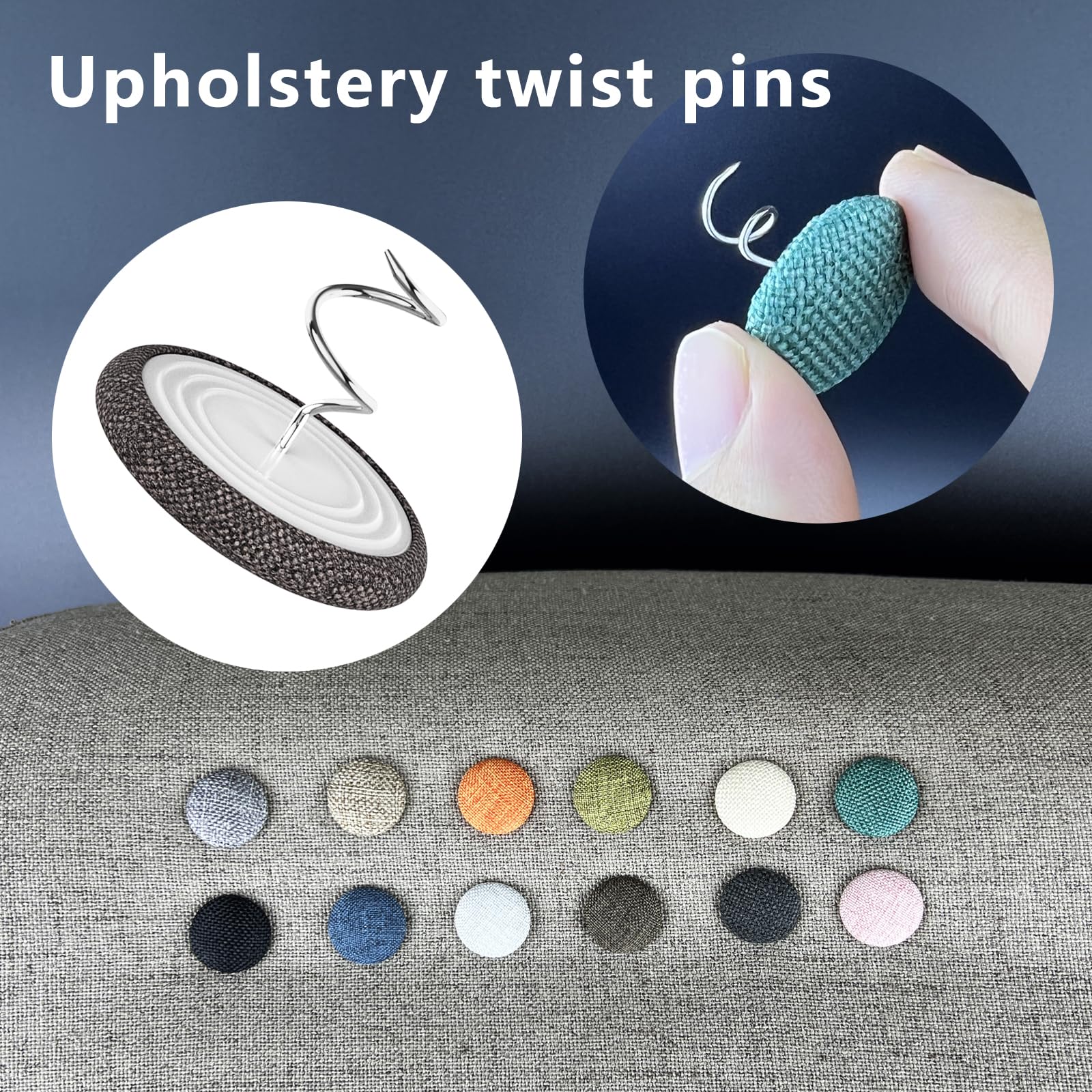 Premium Upholstery Tacks & Headliner Pins - 24-Pack Black Fabric Covered Twist Pins for Sofa, Furniture Covers, Armchairs, Bed Skirts & Slipcovers - Perfect for DIY Home Decor & Auto Headliner Repair