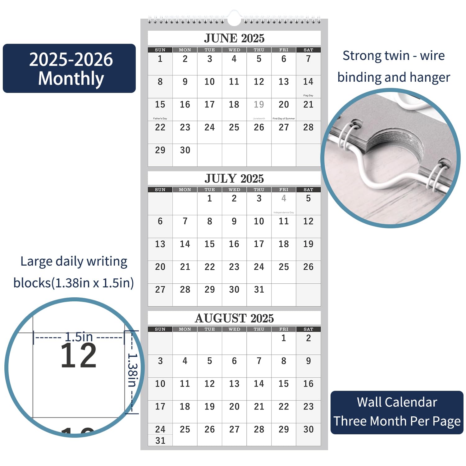 2025-2026 Large 3-Month Wall Calendar | Apr 2025 - Jul 2026 Vertical Planner | 11