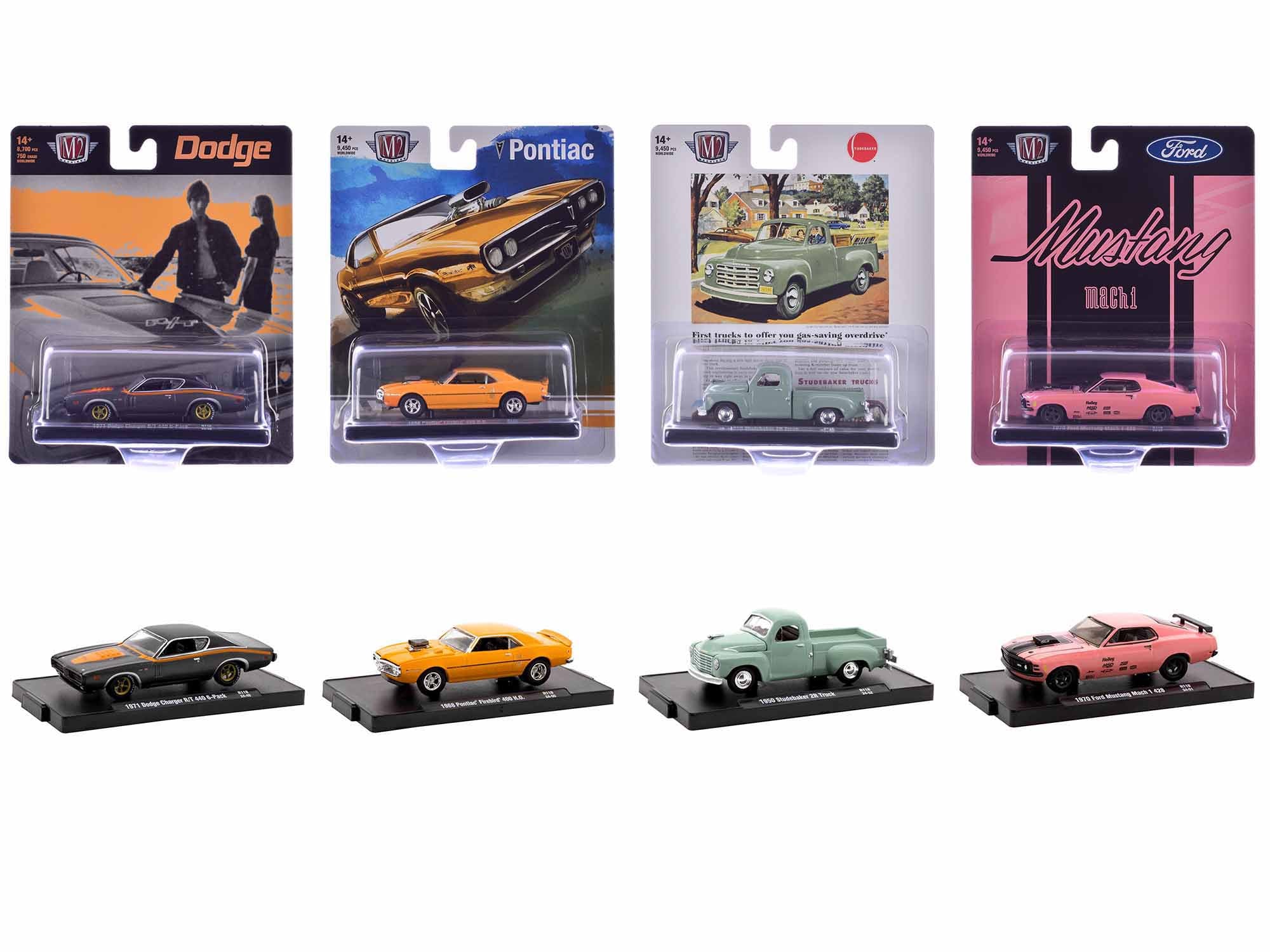 M2 Machines 1/64 Scale Diecast Model Cars - Auto Drivers Set of 4 Limited Edition (9450 Pieces Worldwide) - Collectible Miniature Vehicles for Display, Gifts & Racing Enthusiasts