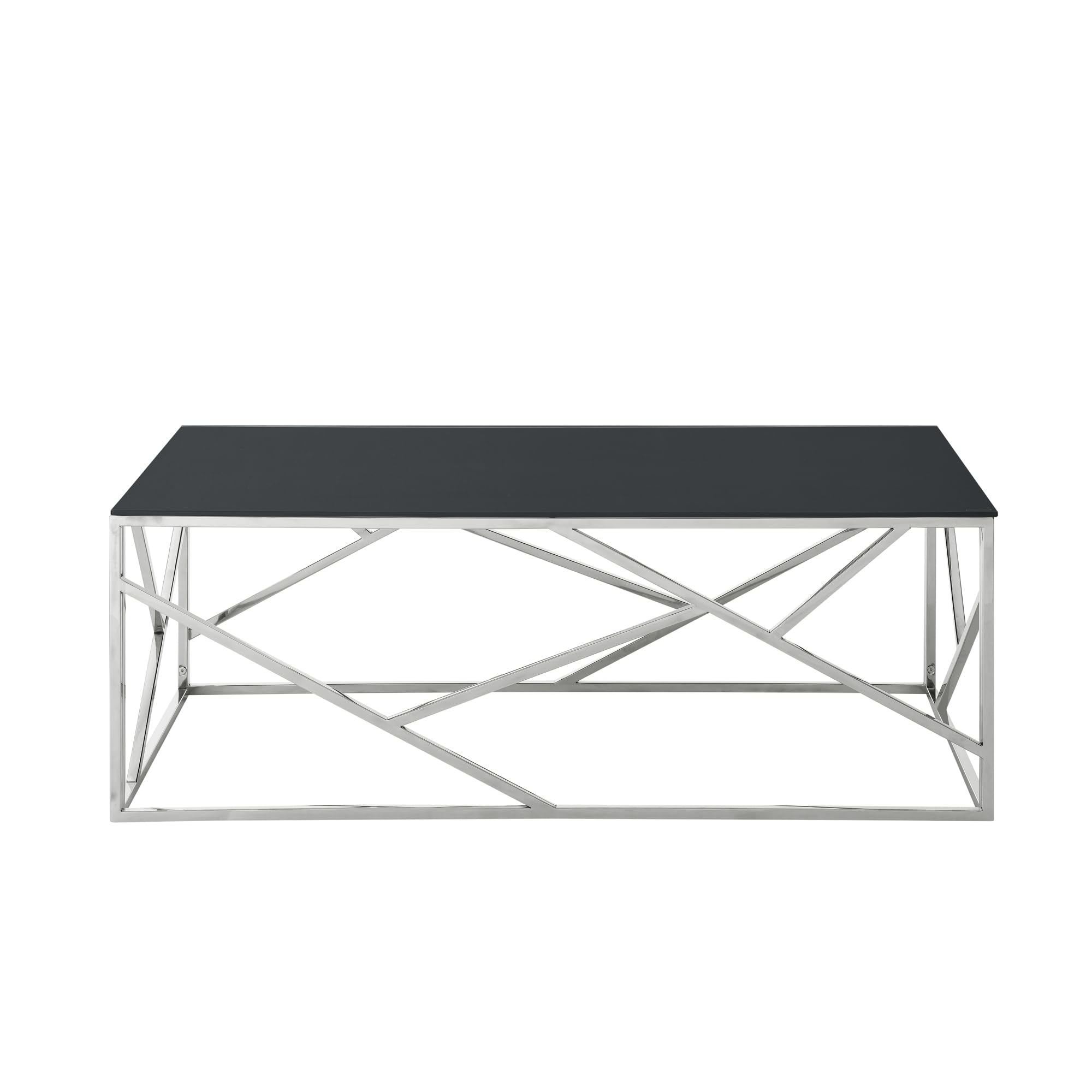 Modern Rectangular Glass Coffee Table with Black Tempered Glass Top & Stainless Steel Frame - Accent Table for Living Room, Bedroom, Office - Polished Chrome Finish - Perfect for Small Spaces, Home Decor & Entertaining Guests