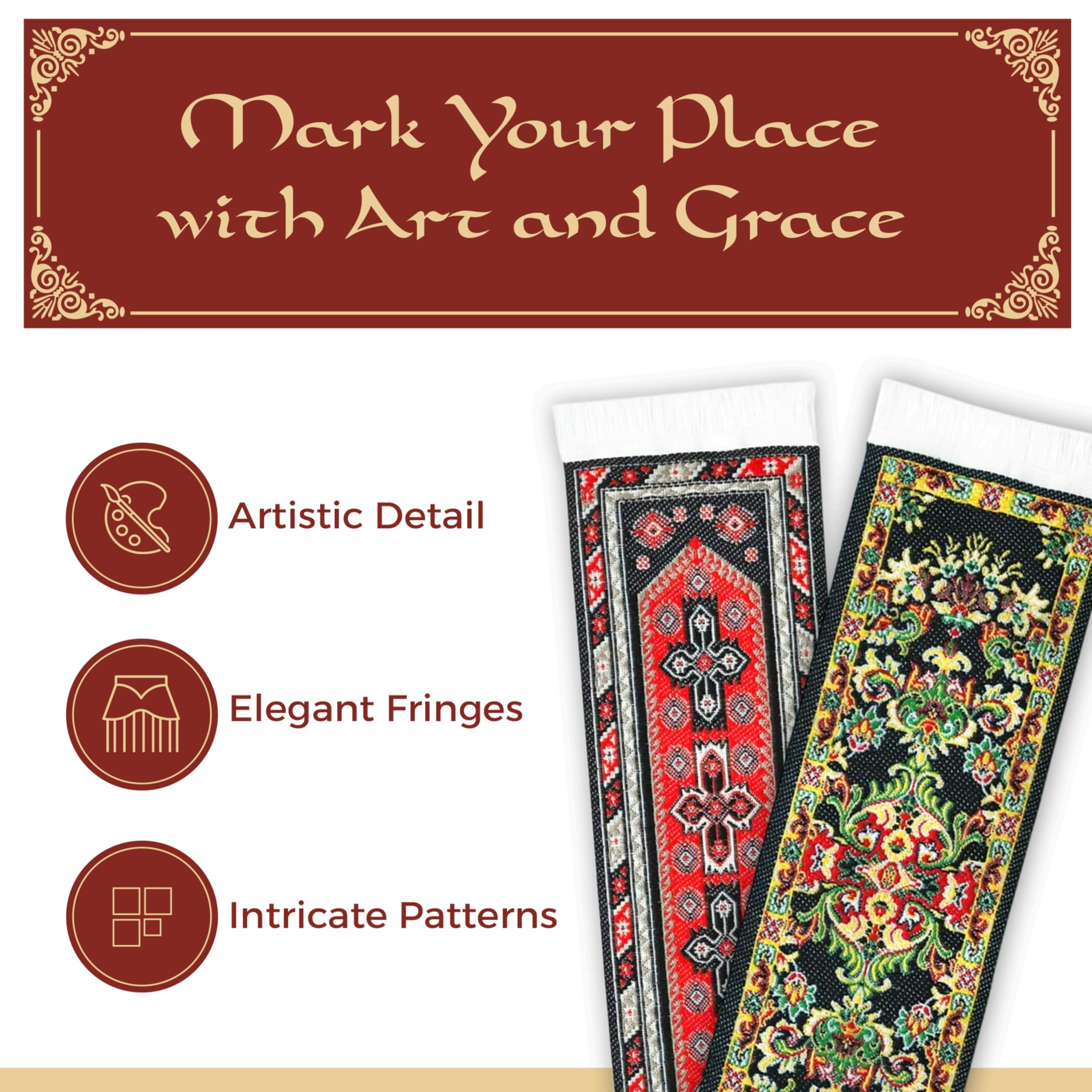 Authentic Woven Oriental Carpet Bookmarks from Agra - Elegant High-Quality Rug Bookmarks for Men, Women & Teens - Perfect Gift for Teachers, Librarians & Book Lovers - Great for Reading, Book Clubs & Home Decor