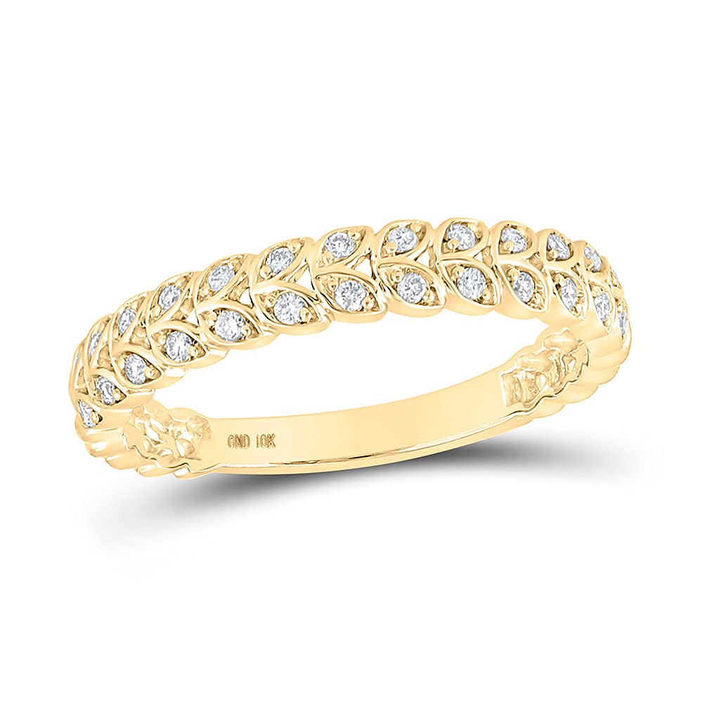 10K Yellow Gold Women's Round Diamond Vine Leaf Stackable Band Ring - 1/6 CTTW - Perfect for Wedding, Anniversary, Gift & Everyday Elegance