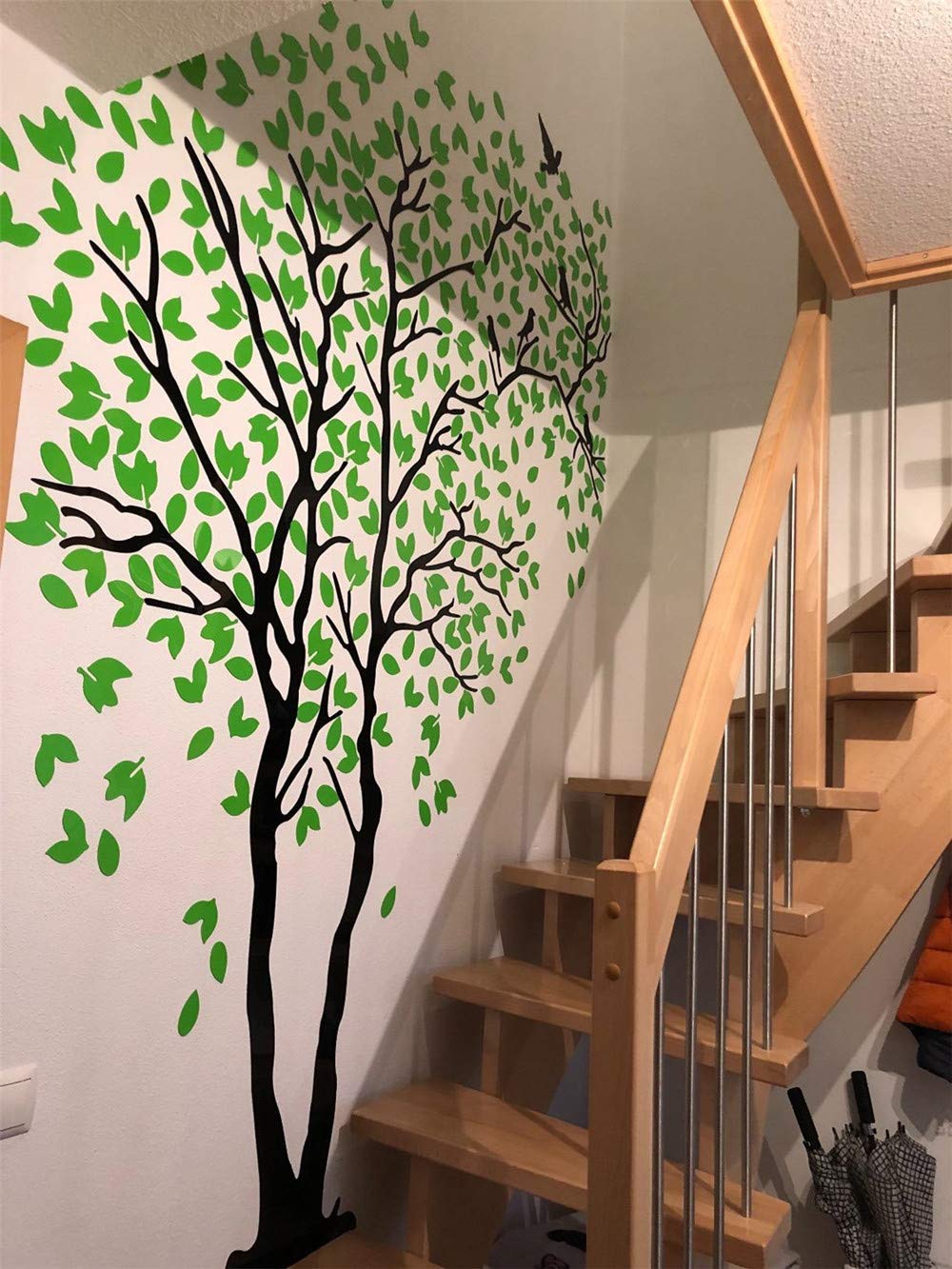 3D Tree Wall Stickers - DIY Tree and Birds Wall Decals for Living Room, Bedroom & TV Background - Large Green Left Design (158x79 inches) - Perfect for Home Decor, Nursery, Kids Room & Wedding Decorations