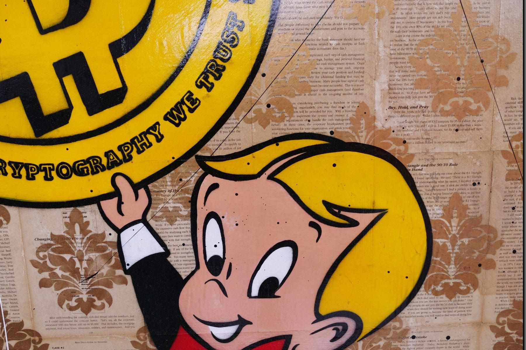 Richie Rich Bitcoin Urban Pop Art Painting - 140cm x 100cm Bitcoin Futures Wall Decor for Home, Office & Book Club | Modern Crypto Artwork for Living Room & Man Cave