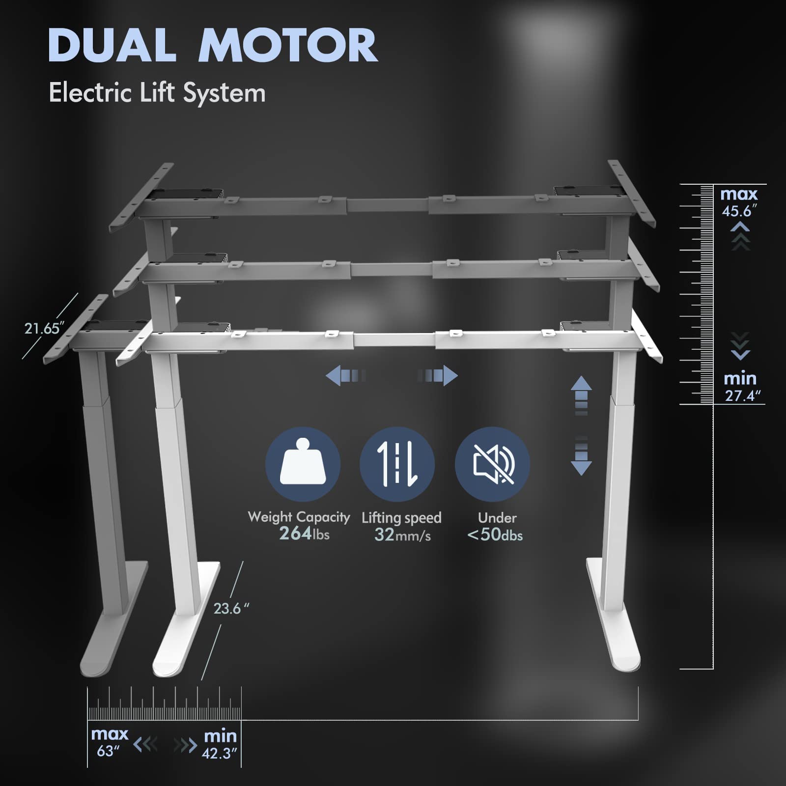 AIMEZ0 Dual Motor Electric Adjustable Height Standing Desk Frame 27.4-45.6 Inches - Motorized Sit Stand Workstation for Home Office, White Frame - Perfect for Ergonomic Workspace & Productivity Boost