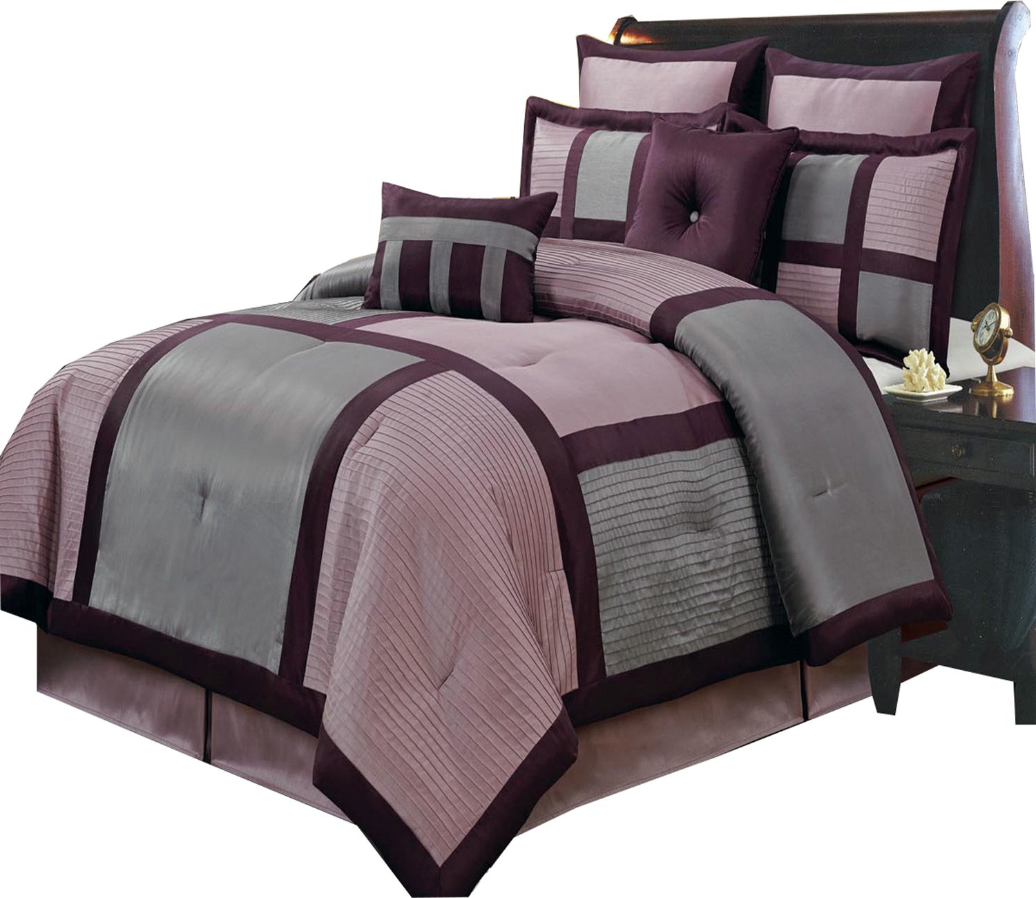 Queen Size Luxury 12-Piece Morgan Lilac Comforter Set - Includes Comforter, 2 Standard Pillow Shams, 2 Euro Shams, 2 Decorative Cushions, Bedskirt & 4PC Microfiber Sheets | Soft Bedding Set for Master Bedroom, Guest Room & Cozy Home Decor