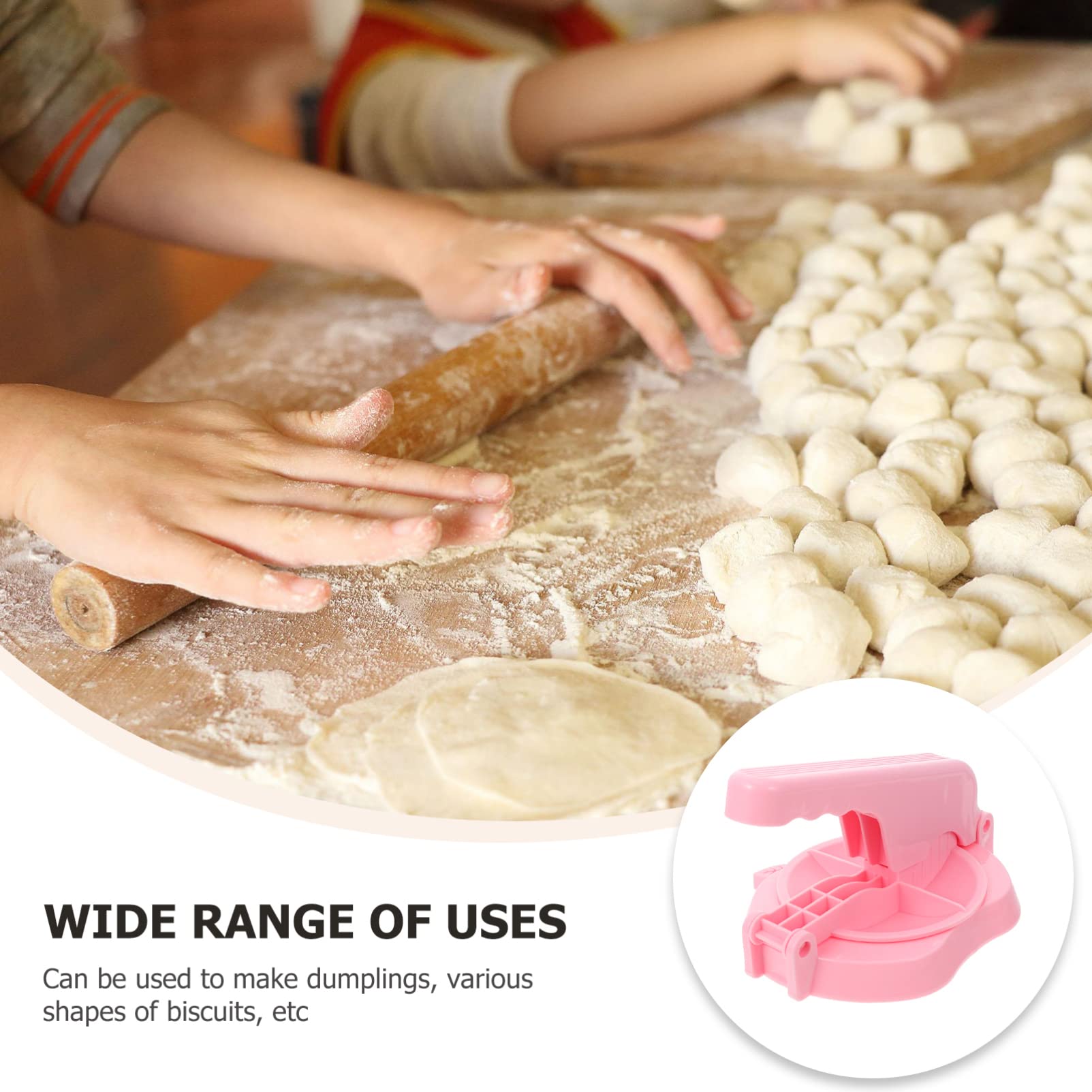 Hemoton 2-Piece Dumpling Maker Set - Authentic Ravioli Press, Tortilla Maker & Pastry Dough Press Tool for Homemade Dumplings, Wontons & Tortillas - Perfect Kitchen Gadget for Asian & Mexican Cuisine - Pink Rotary Design
