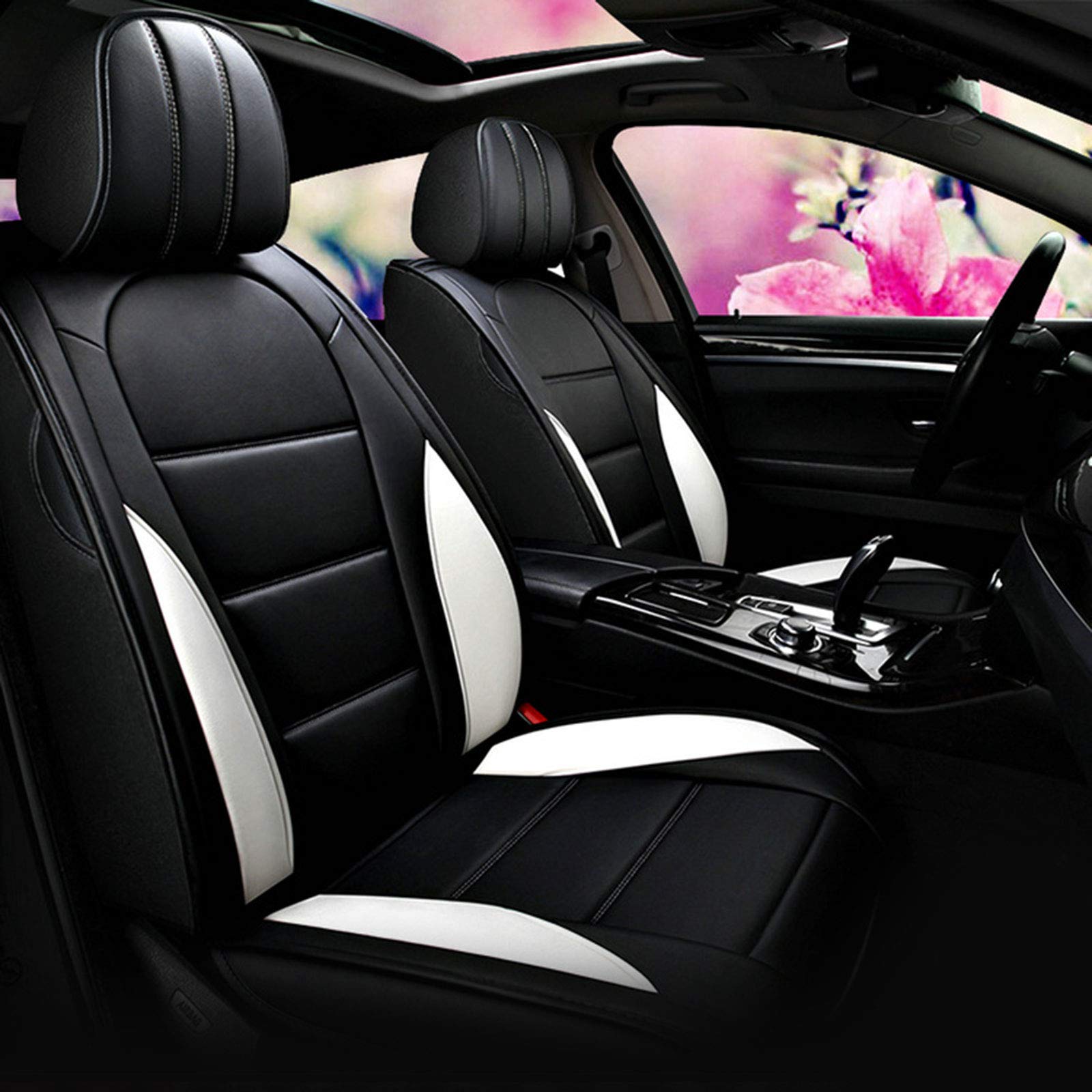 Premium Front & Rear Car Seat Covers for Women - 5-Piece Contrast Leather Set | Universal Fit for SUVs & Pickup Trucks | White Color | Perfect for Daily Commute & Road Trips