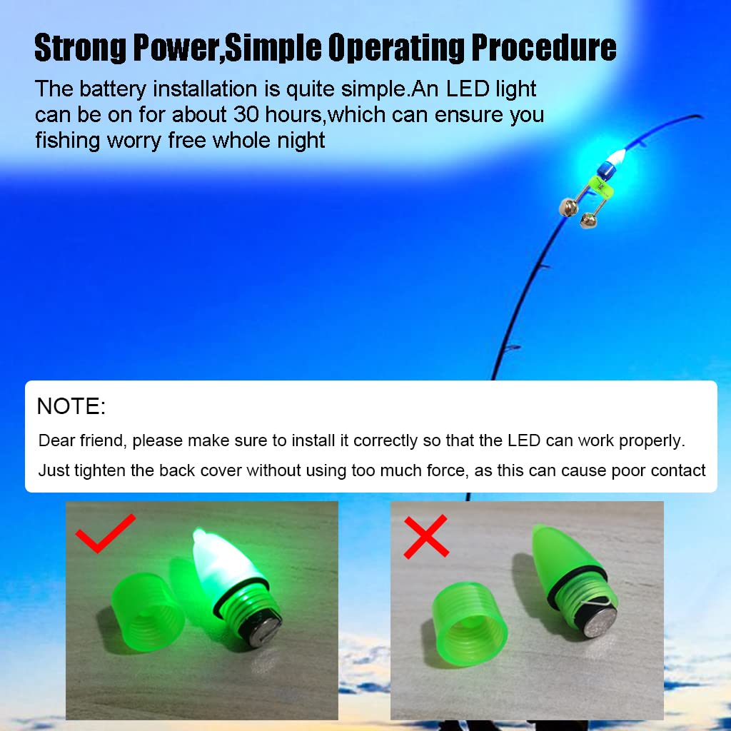 20 Pcs LED Fishing Bells with Lights - 10 Pcs Rod Bait Alarm & Clip Tips for Night Fishing | Waterproof, Durable Accessories for Freshwater & Saltwater Anglers (Ideal for Catfish, Bass, Trout)