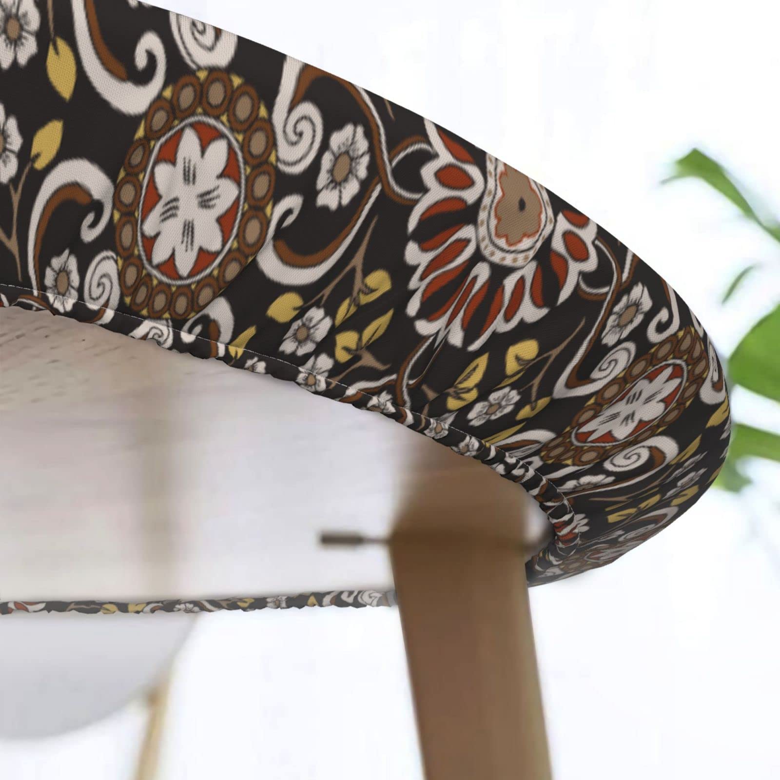 Floral Medallion Elastic Round Fitted Tablecloth - Waterproof & Wipeable Stretch Table Cover for 40
